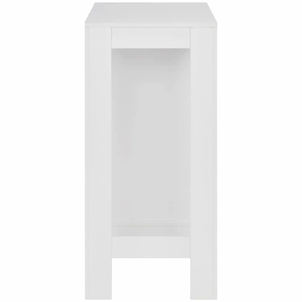 Stół barowy z regałem, biały, materiał drewnopochodny, 110 x 50 x 103 cm, stabilny, nie zajmuje dużo miejsca, nowoczesny do kuchni, jadalni, salonu, z 3-stopniowym regałem do przechowywania