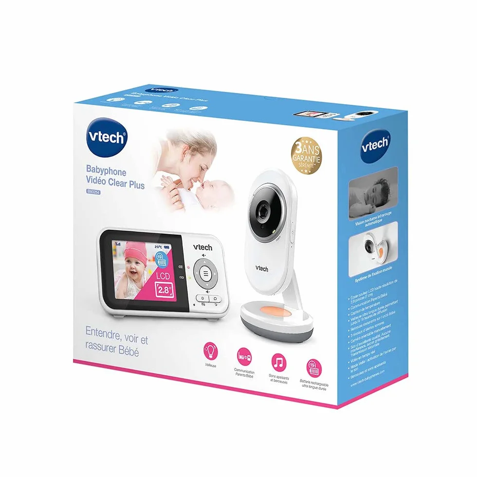 VTech BM3254 Monitor dziecka z kamerą, długi poziom, 2,8" ekran LCD, kolorowe światło nocne, dźwięk południowy i listwy, dwukierunkowy rozmowę - PL wersja biała