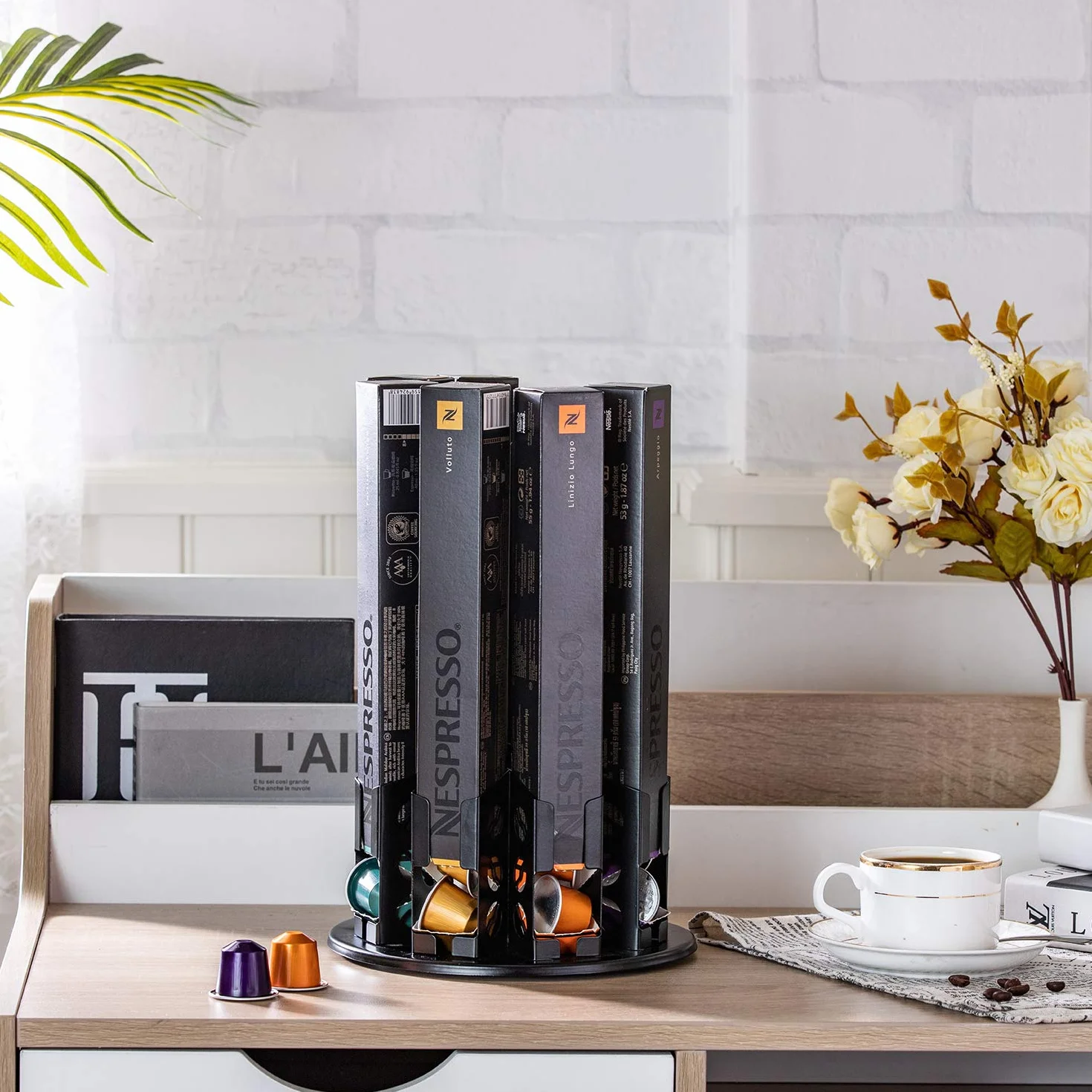 FlagShip Nespresso uchwyty na kapsułki do przechowywania karuzela kawa Nespresso oryginalna linia uchwyt na kapsułki do kawy uchwyt organizer stojak mały 80 kapsułek oryginalny