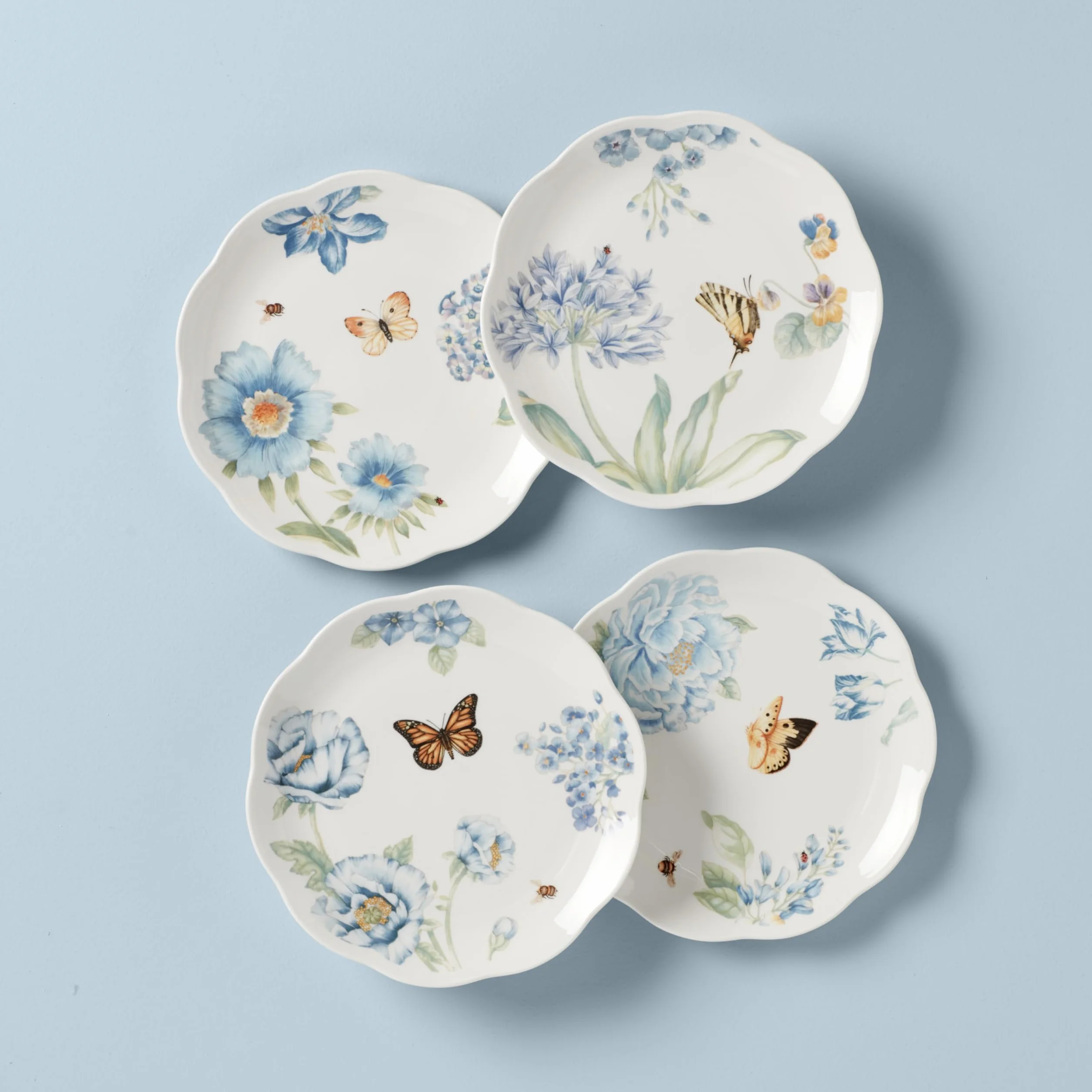Lenox Butterfly Meadow talerze deserowe, niebieskie, sortowane, 4 sztuki