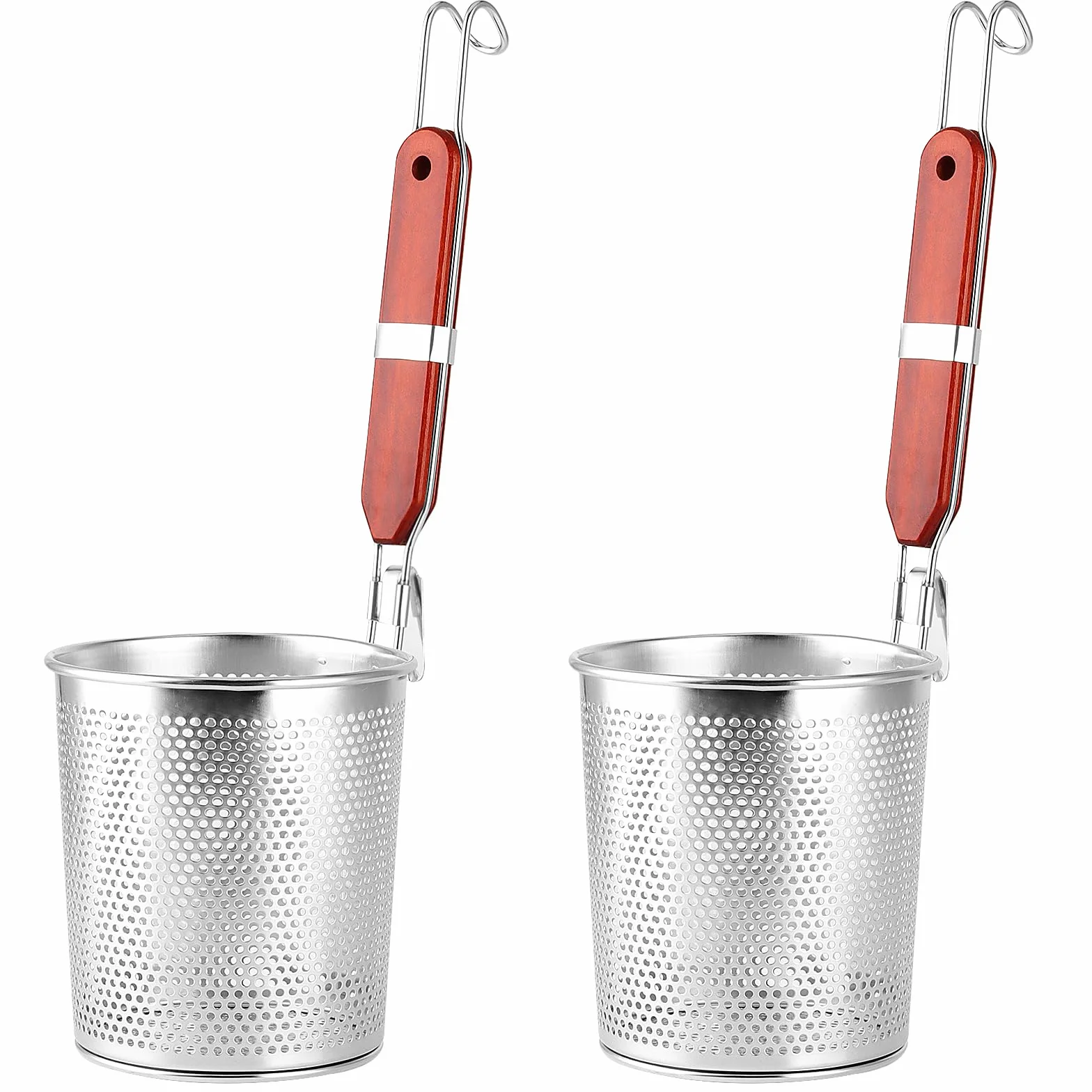2 sztuki koszyków do makaronu ze stali nierdzewnej, mikroperforowane sitko do makaronu z uchwytem, ?rednica 13 cm, okr?g?e sitko kuchenne do ?ywno?ci, pierogów, g??bokiej kuchni