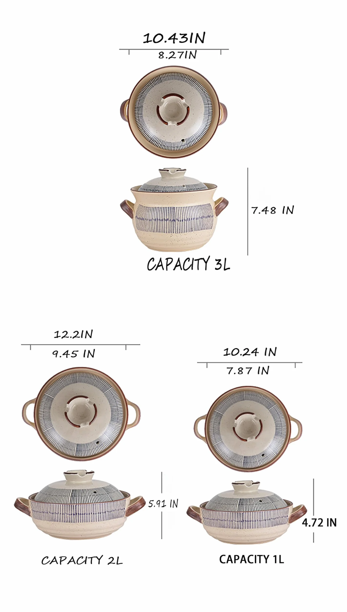 Ceramiczny garnek do duszenia, Naczynia ceramiczne żaroodporne do gorącego garnka ryżu, gulaszu(2L)