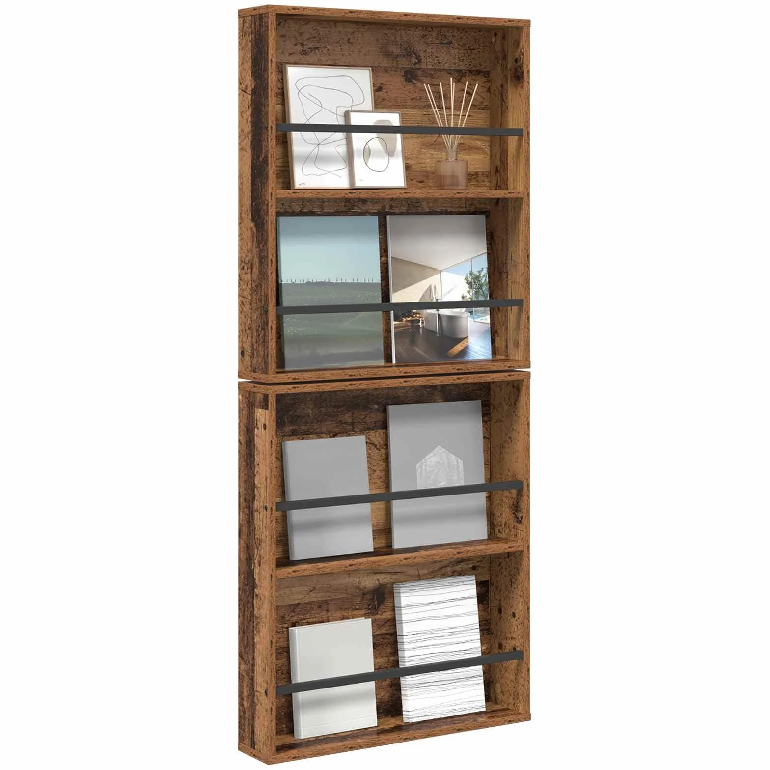 Générique 2-częściowy ścienny stojak na czasopisma inżynieryjne 60x12x70 cm, nowoczesny design regał na czasopisma do salonu lub biura, regulowany schowek ścienny z gładkim wykończeniem
