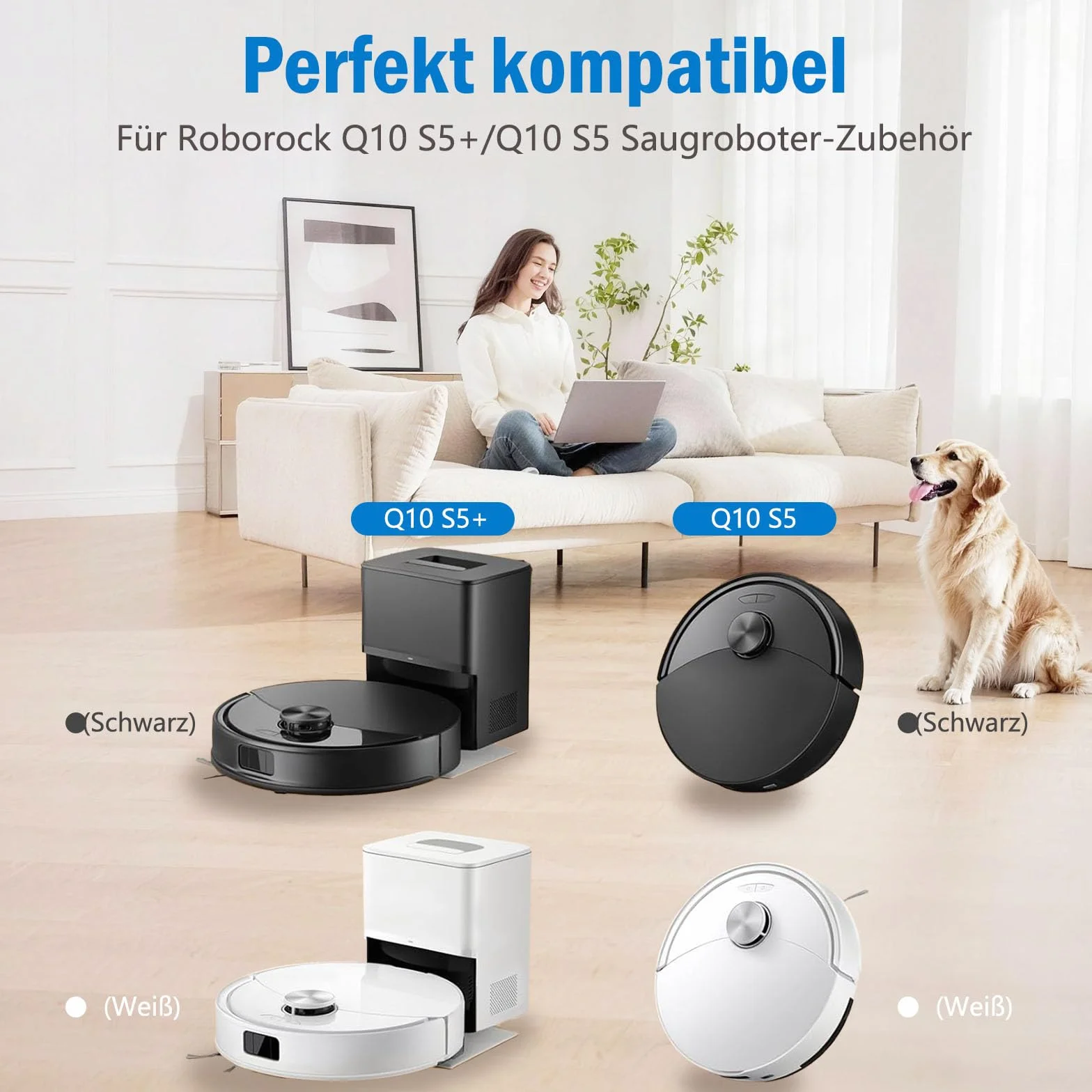 15-częściowy zestaw akcesoriów do robota odkurzającego Roborock Q10 S5+/Q10 S5, 1 szczotka główna, 4 szczotki boczne, 4 worki na kurz, 4 filtry HEPA, 2 nasadki czyszczące
