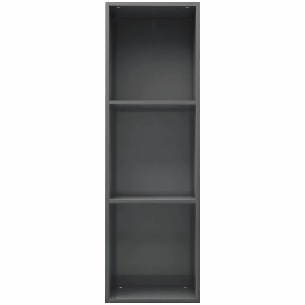 Regał na książki, szafka pod telewizor, wysoki połysk, szary, 36 x 30 x 114 cm, materiał drewnopochodny, 3 przegródki, uniwersalny organizer Cube do salonu, biura i sypialni