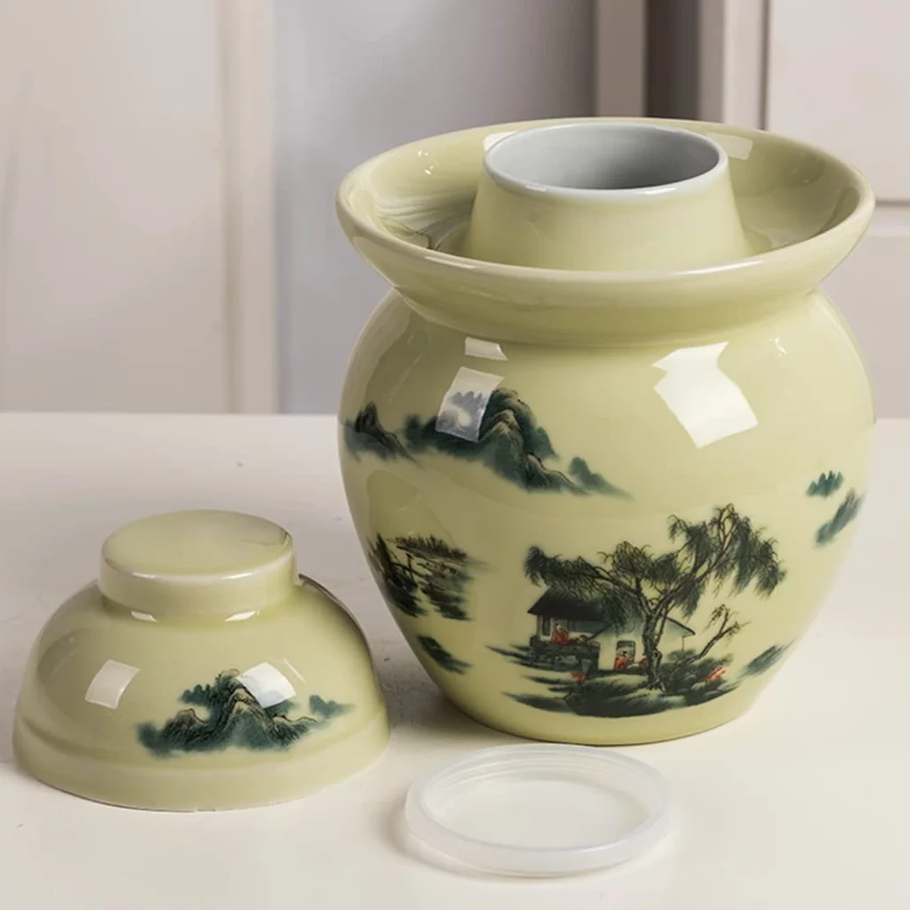 Tradycyjny chiński ceramiczny garnek do fermentacji, słoik do kiszenia z pokrywką z uszczelką wodną, duży pogrubiony ceramiczny słoik do kiszenia, pojemniki do przechowywania kimchi A-1,5 kg (B