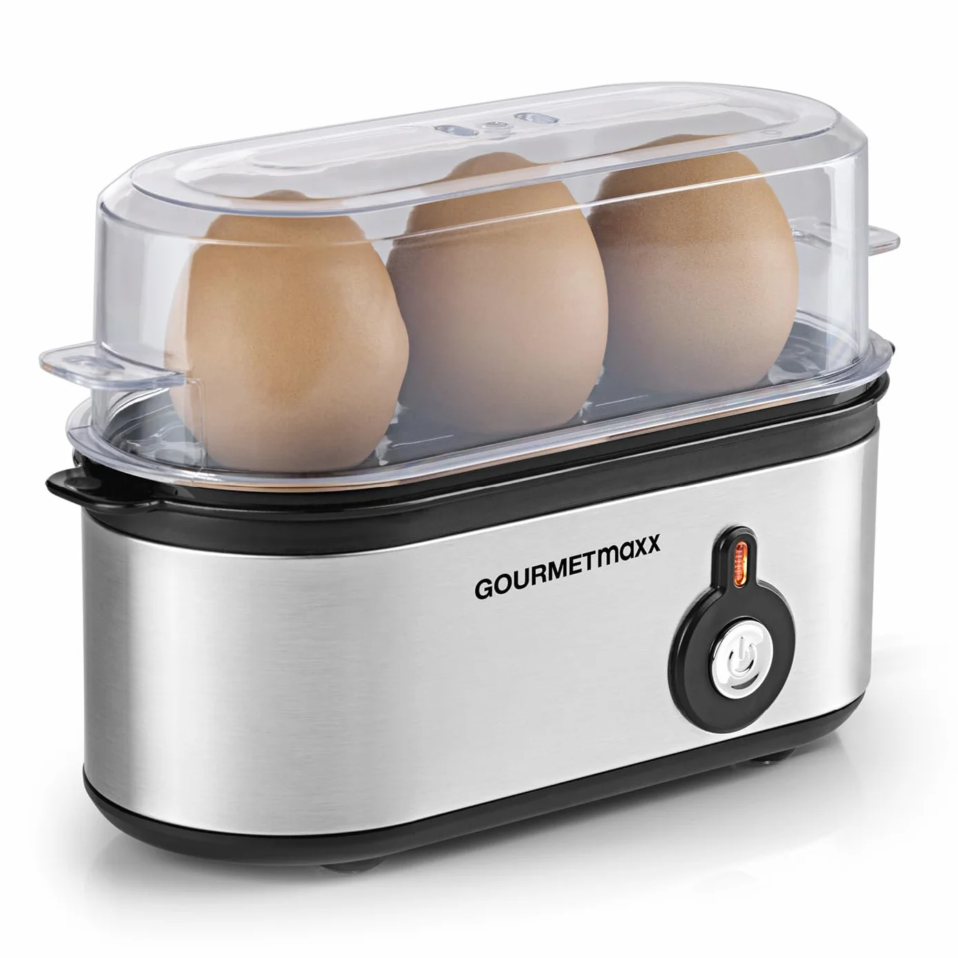 GOURMETmaxx Jajowar na 3 jajka | bojler do jajek z wykrawaczem do jajek w miarce | Egg Cooker – 3 stopnie twardości do kieliszków do jajek | Design mały jajowar – części nadające się do mycia w