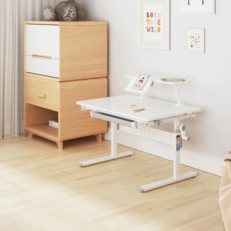Ergonomiczne biurko ER-483 kids' height and angle adjustable to 40°, extra shelf with book holder, school table for kids up to 40 kg, drawer hook