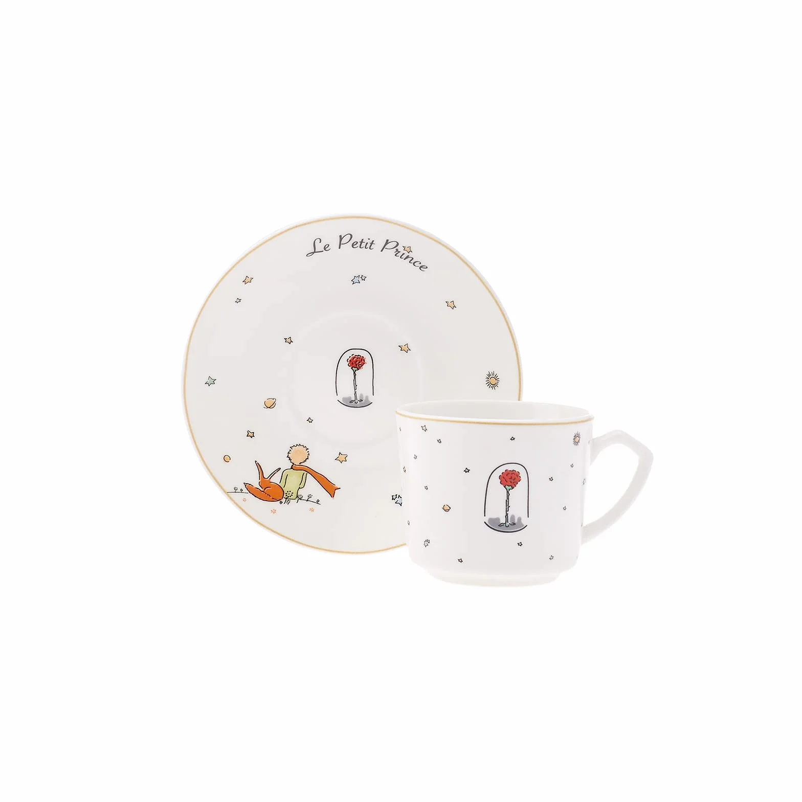 KARACA Le Petit Prince Design Porcelanowe filiżanki do kawy i spodki, zestaw 6 sztuk, białe, wielokolorowe, małe, tureckie filiżanki do kawy, cappuccino, zestaw 12 sztuk, 80 ml