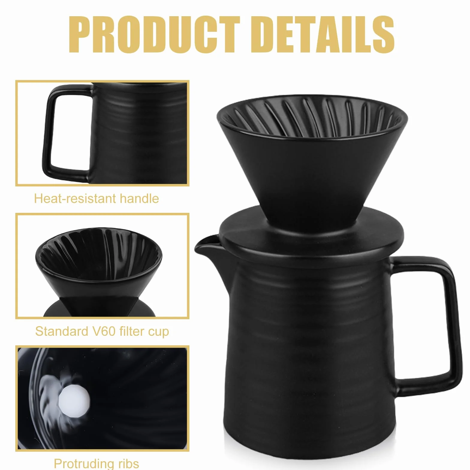 Leikurvo Dla Over ekspres do kawy z tłokiem, 450 ml, porcelanowy filtr do kawy z kubkiem i 100 filtrami papierowymi, ceramiczna kropla do kawy, ręczny ekspres do kawy, do domu, biura