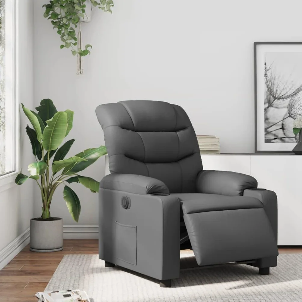 Fotel relaksacyjny elektryczny ze sztucznej skóry z funkcją leżenia, regulowany, ergonomiczny, wygodny fotel telewizyjny z podłokietnikami i oparciem, do salonu, kącika do czytania, biura