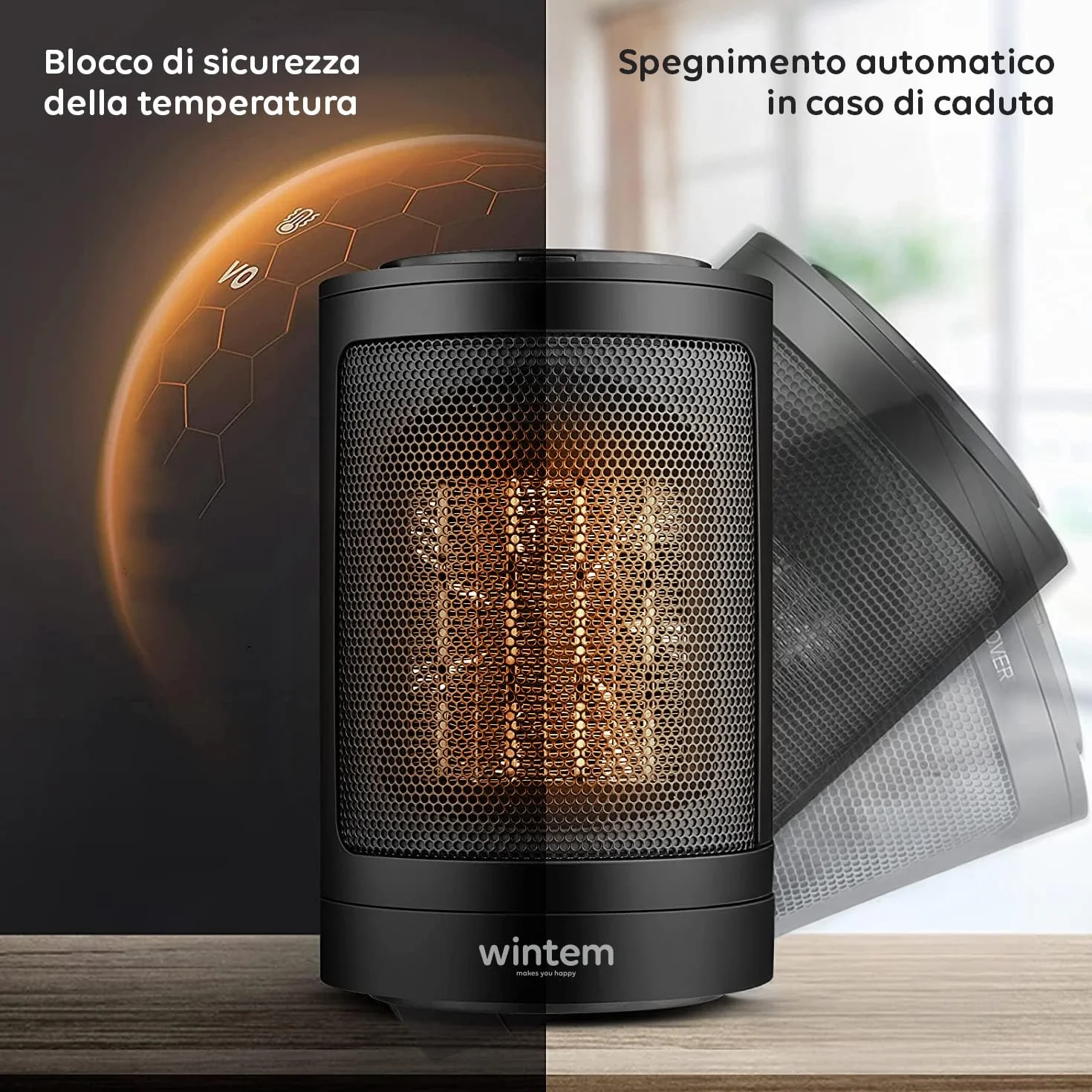 Wintem Grzejnik stołowy o mocy 1500 W oscylacyjny i energooszczędny - idealny do bardzo krótkiego ogrzewania w pokoju, łazience lub biurze z 2 poziomami mocy
