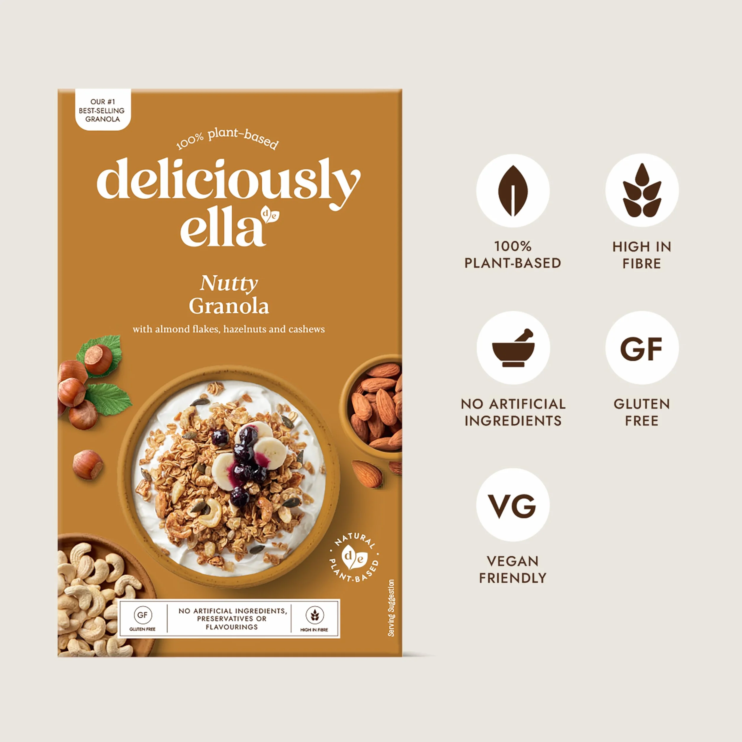 Deliciously Ella - Granola orzechowa, bezglutenowa, przyjazna dla wegan, zdrowe śniadanie, 380 g (6 pudełek)