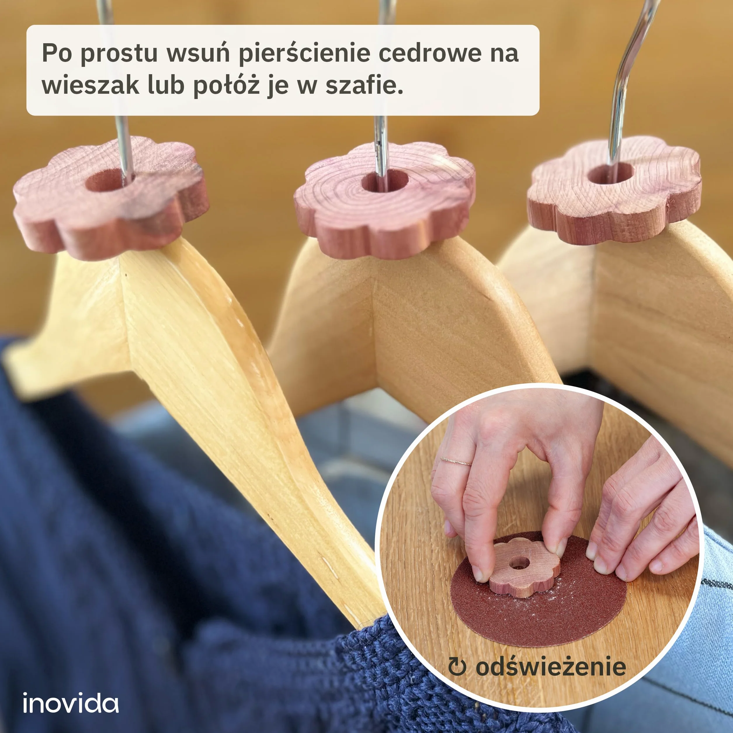 Inovida Pierścienie z drewna cedrowego: 30 kwiatów cedrowych premium przeciwko molom odzieżowym – dekoracyjna, naturalna ochrona przed molami w szafie na ubrania – naturalna pułapka na mole, 30
