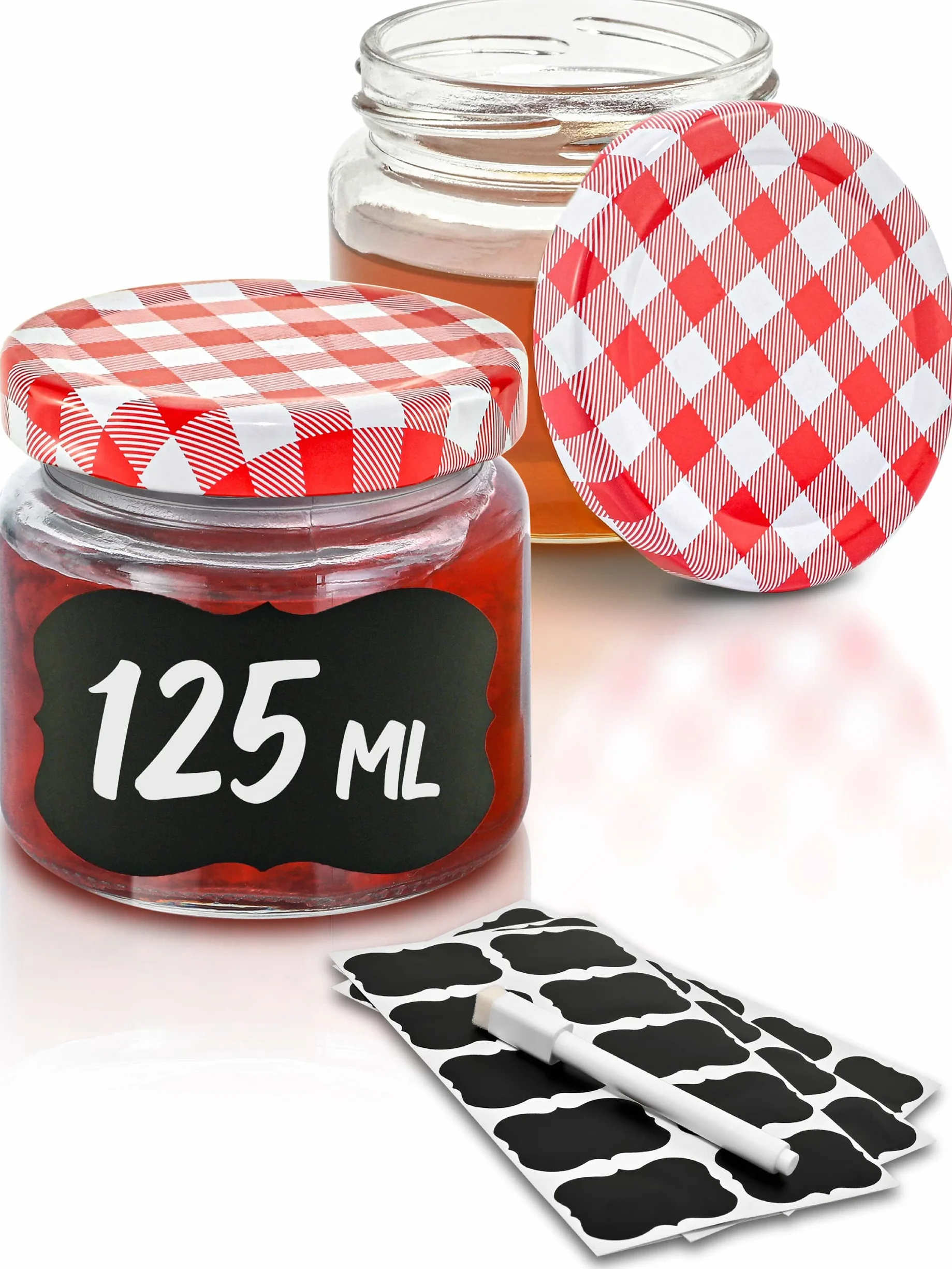 25 Słoiki na dżem małe 125ml - z etykietami i długopisem - szczelne - można myć w zmywarce - idealne na prezent