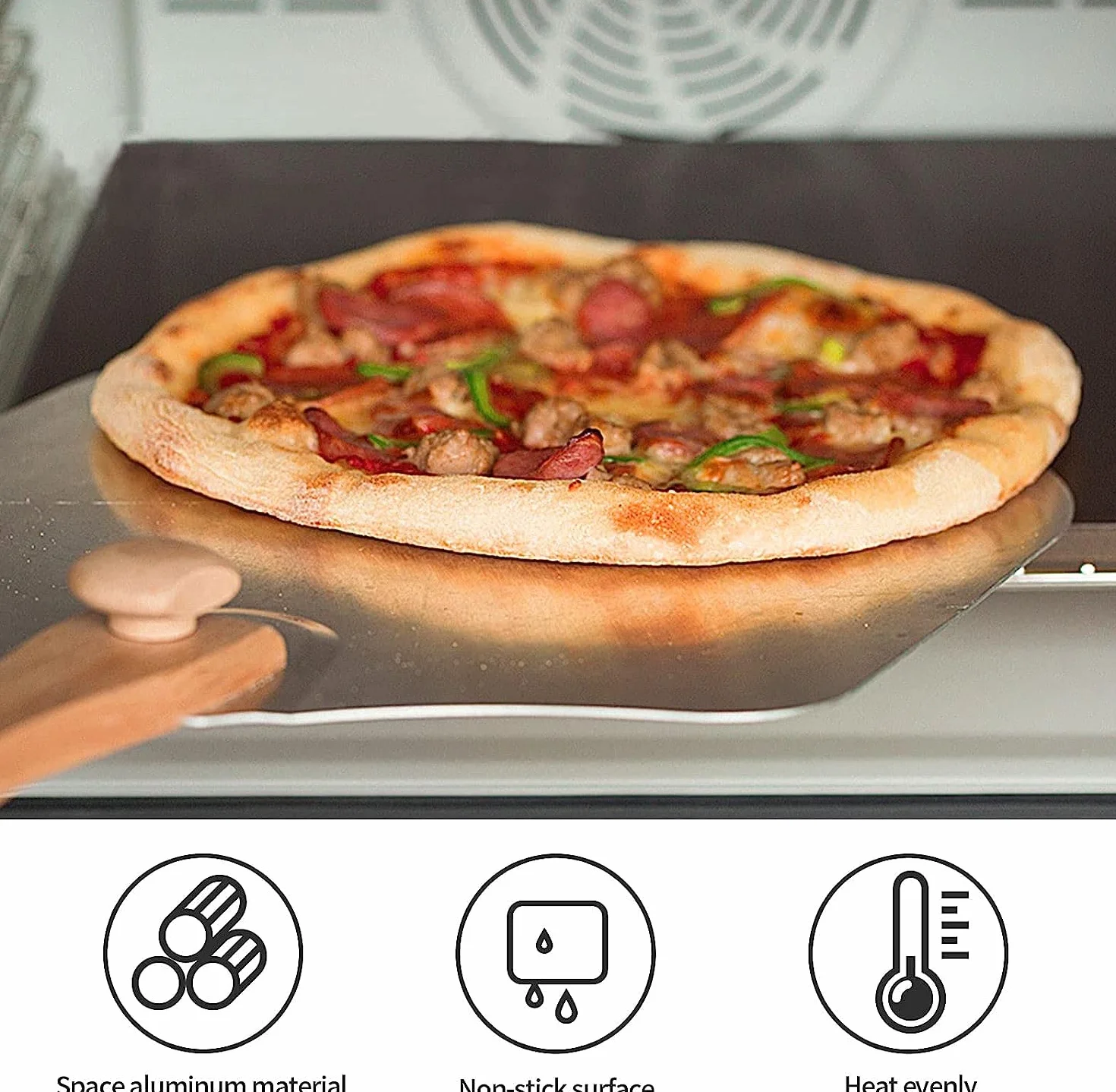 łopatka do pizzy XL, aluminium, grilla gazowego, z bardzo dużym nożem do pizzy, składany drewniany uchwyt