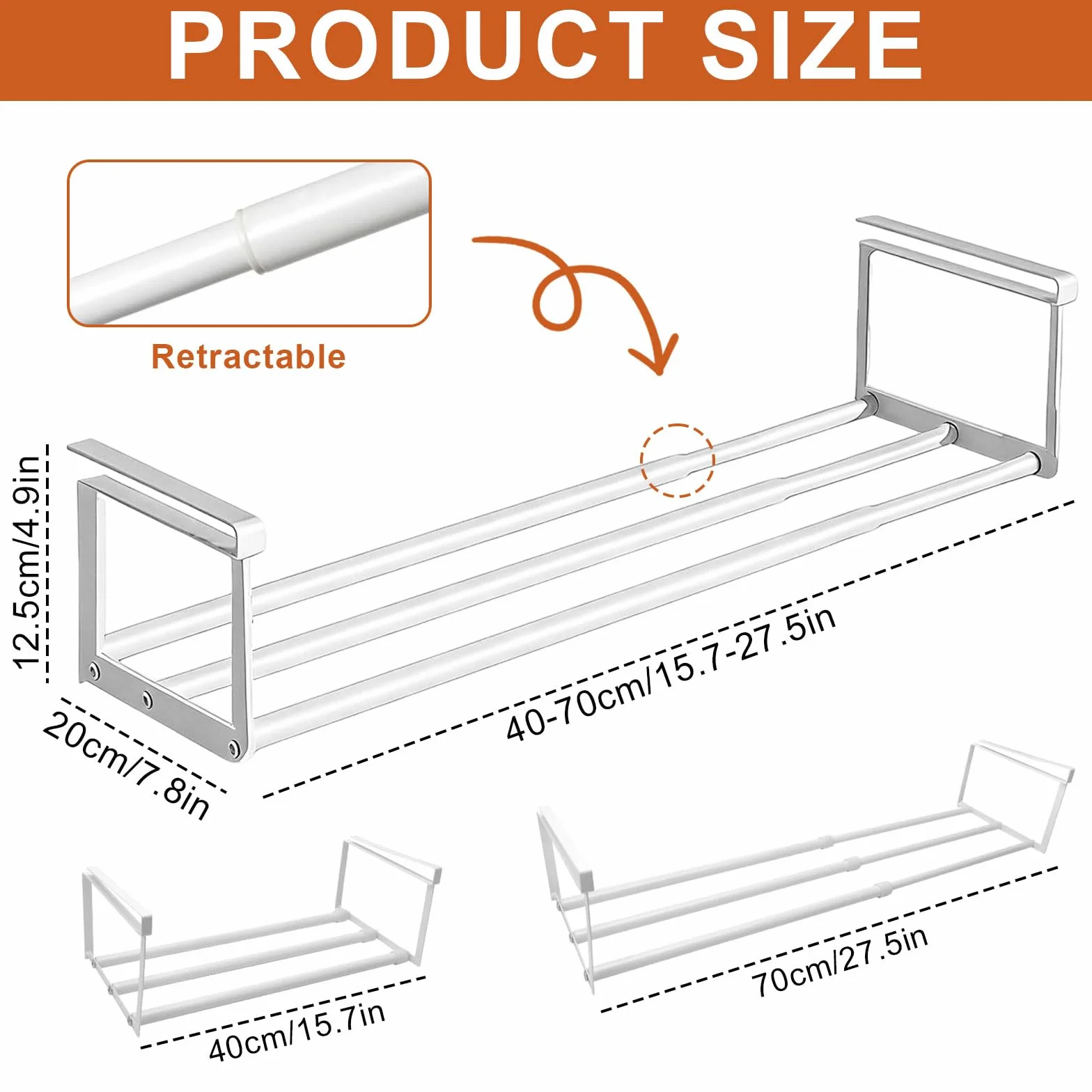 Wiszący regał na buty, organizer w szafie, regulowany 40-70 cm, podwyższony regał pod szafkę, wiszący regał pod biurko, do szafek kuchennych, szafek na buty, szafek na ubrania (biały)