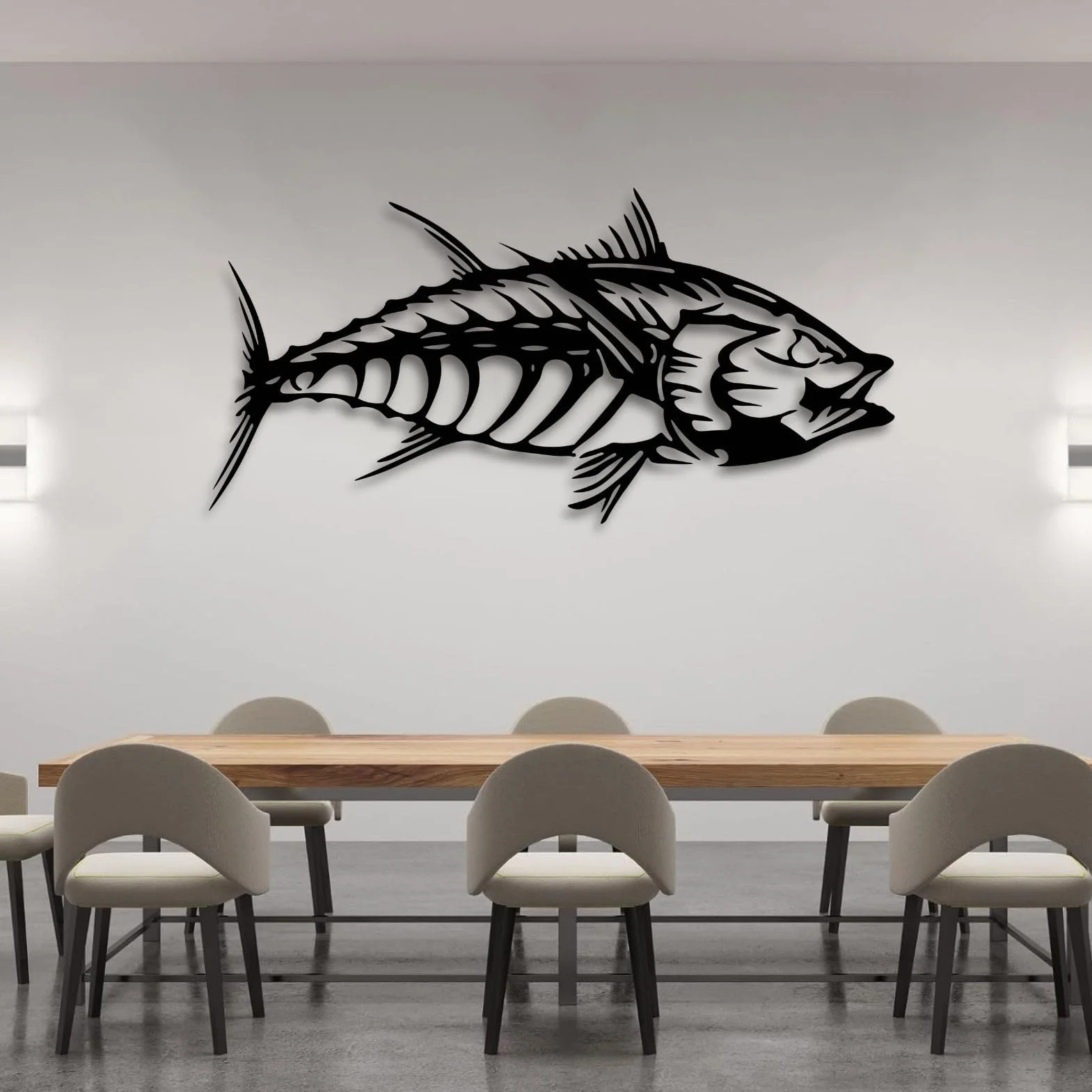 Metalowa dekoracja ścienna w kształcie tuńczyka i ryby, styl morski, do łazienki, salonu, sypialni, jadalni (czarny, 121 x 59 cm, szerokość 48 cali x wysokość