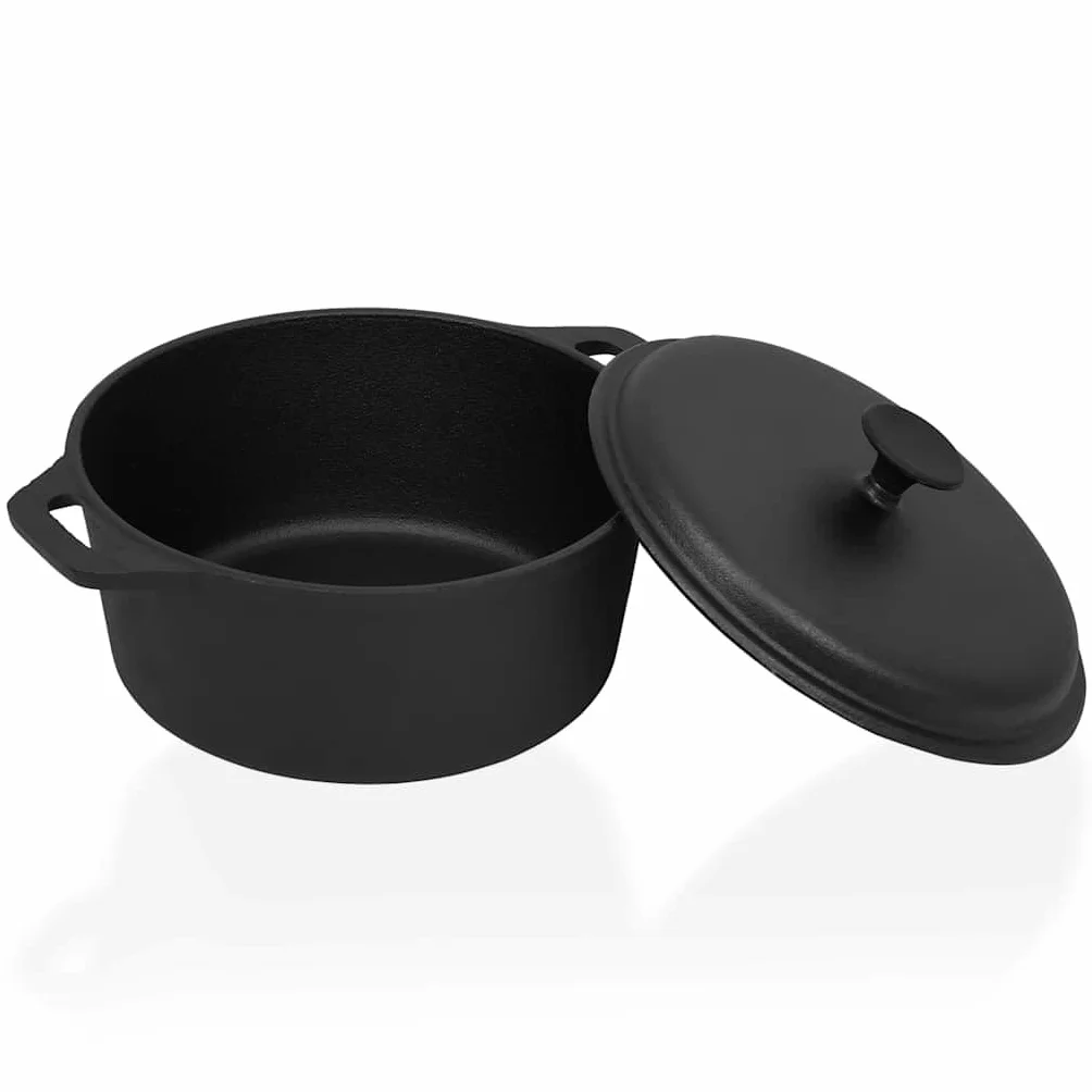 Żeliwny garnek do gotowania Ø 26,5 cm, 5 l, ze szklaną pokrywką, do kuchenek indukcyjnych, elektrycznych, do duszenia mięsa, odporny na działanie piekarnika, czarny