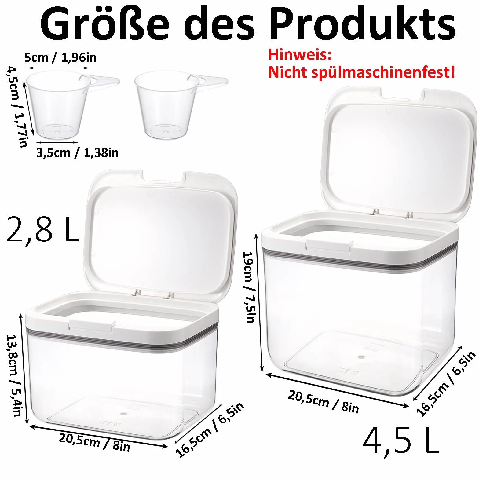 Przechowywanie środków piorących, 2,8 l + 4,5 l, pudełko do przechowywania z pokrywką, pojemnik na proszek do prania z hermetyczną pokrywką, przezroczysty pojemnik na detergent PET z łyżeczką