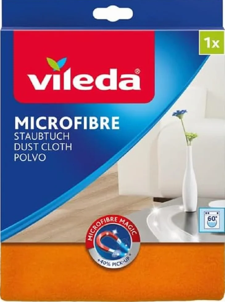 Vileda Ściereczka do kurzu z mikrofibry – usuwa kurz bez zwijania – 1 sztuka, pomarańczowa