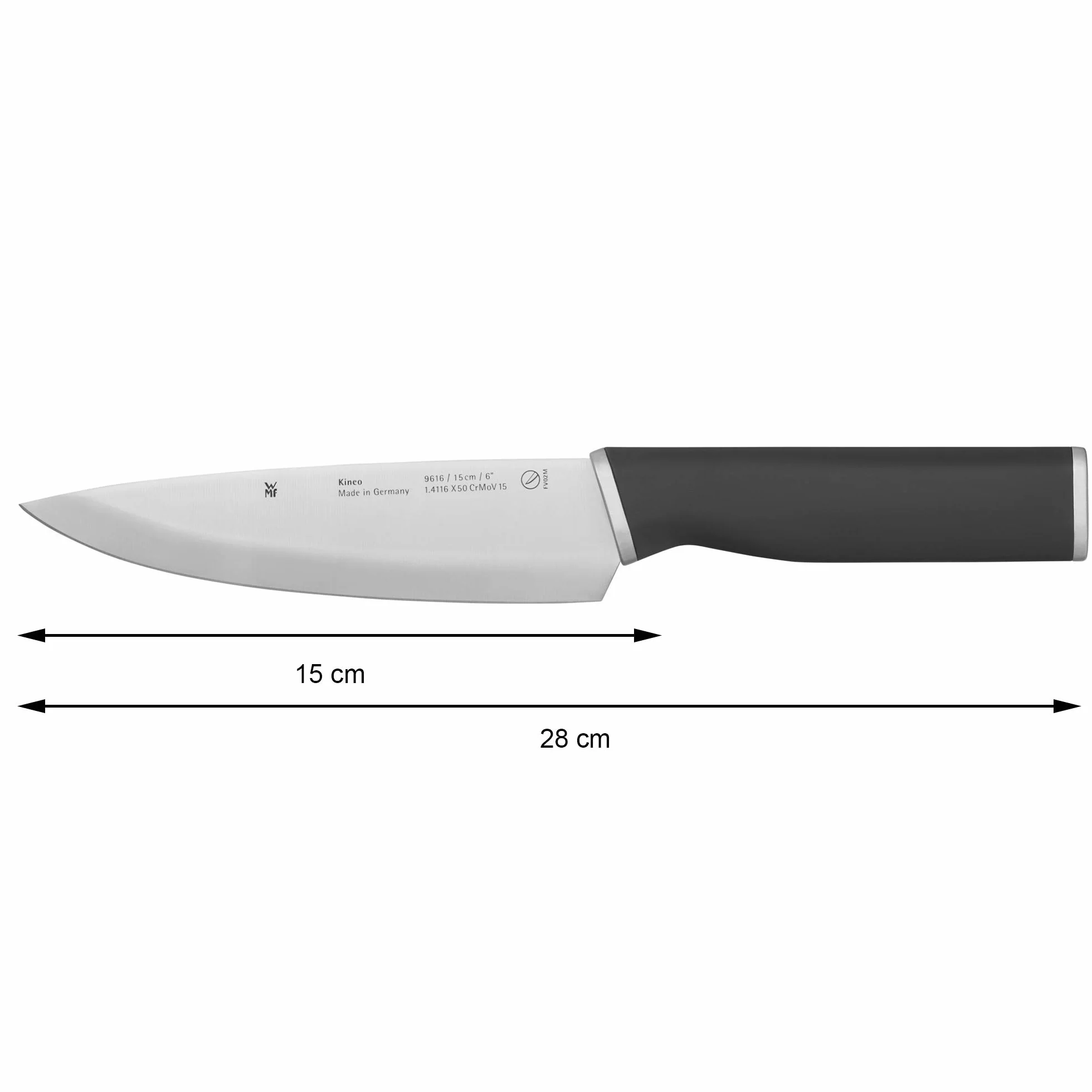 WMF Kineo nóż szefa kuchni 28 cm, wyprodukowano w Niemczech, ostry, Performance Cut, kinetyczne wzornictwo, specjalna stal ostrza, ostrze 15 cm