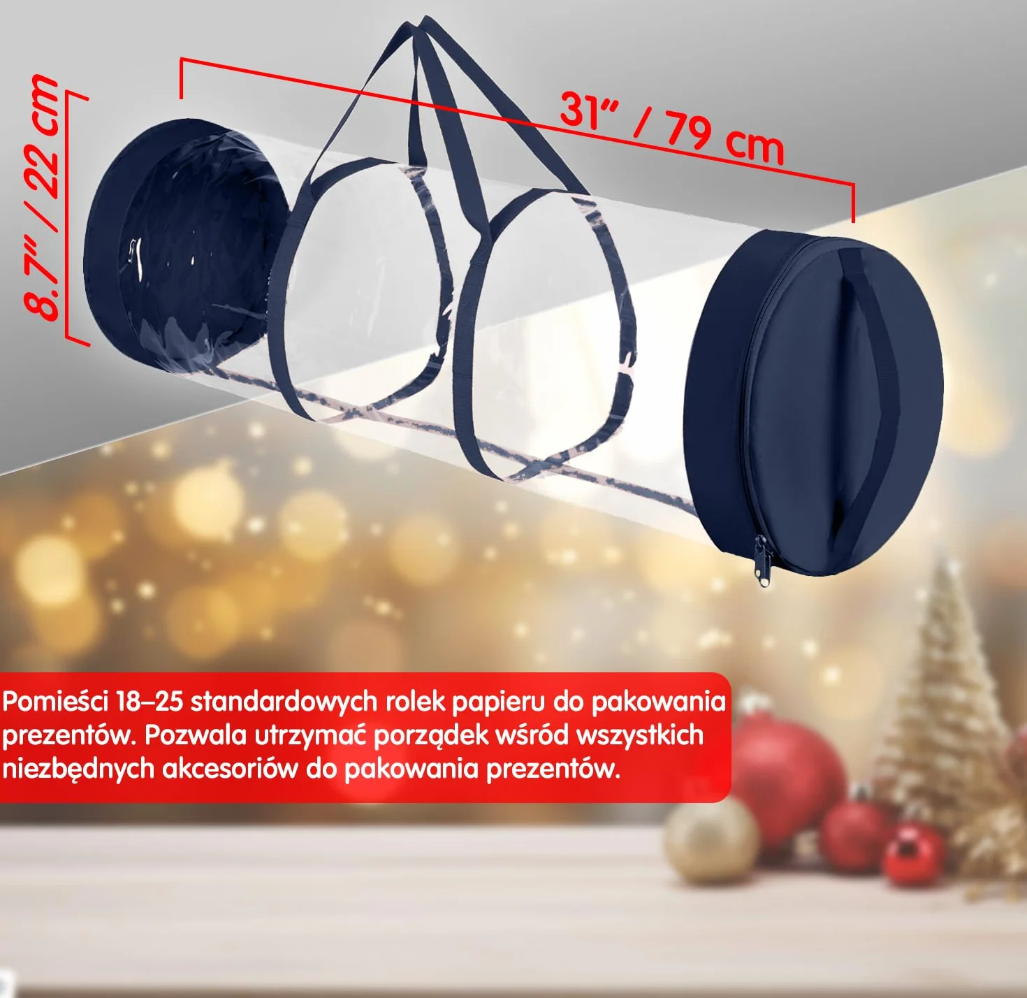 Torba do Przechowywania Papieru Urodzinowego - Cylindryczny Organizer z Zamkiem i Wzmocnionymi Uchwytami - Mieści 18-25 Rolek - Odporna na Rozdarcia Pokrowiec na Papier - od Mobi Lock