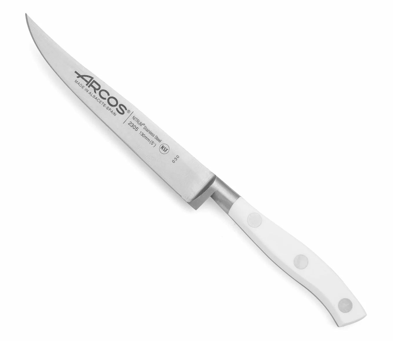 Arcos seria 230524 Riviera Blanc-stek nóż - ostrze nitrm kute stal nierdzewna 130 mm (5,12 cala) - uchwyt polioksymetylen (pom) biały kolor, 18/8
