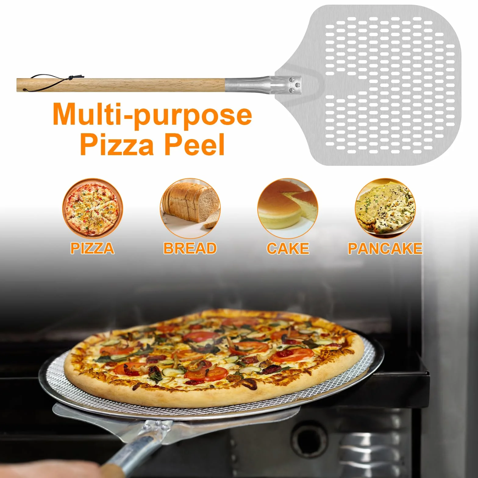 Łopatka do pizzy perforowana, 30 cm, aluminiowa, z powłoką zapobiegającą przywieraniu, zdejmowana łopatka do pizzy do pieczenia pizzy i chleba