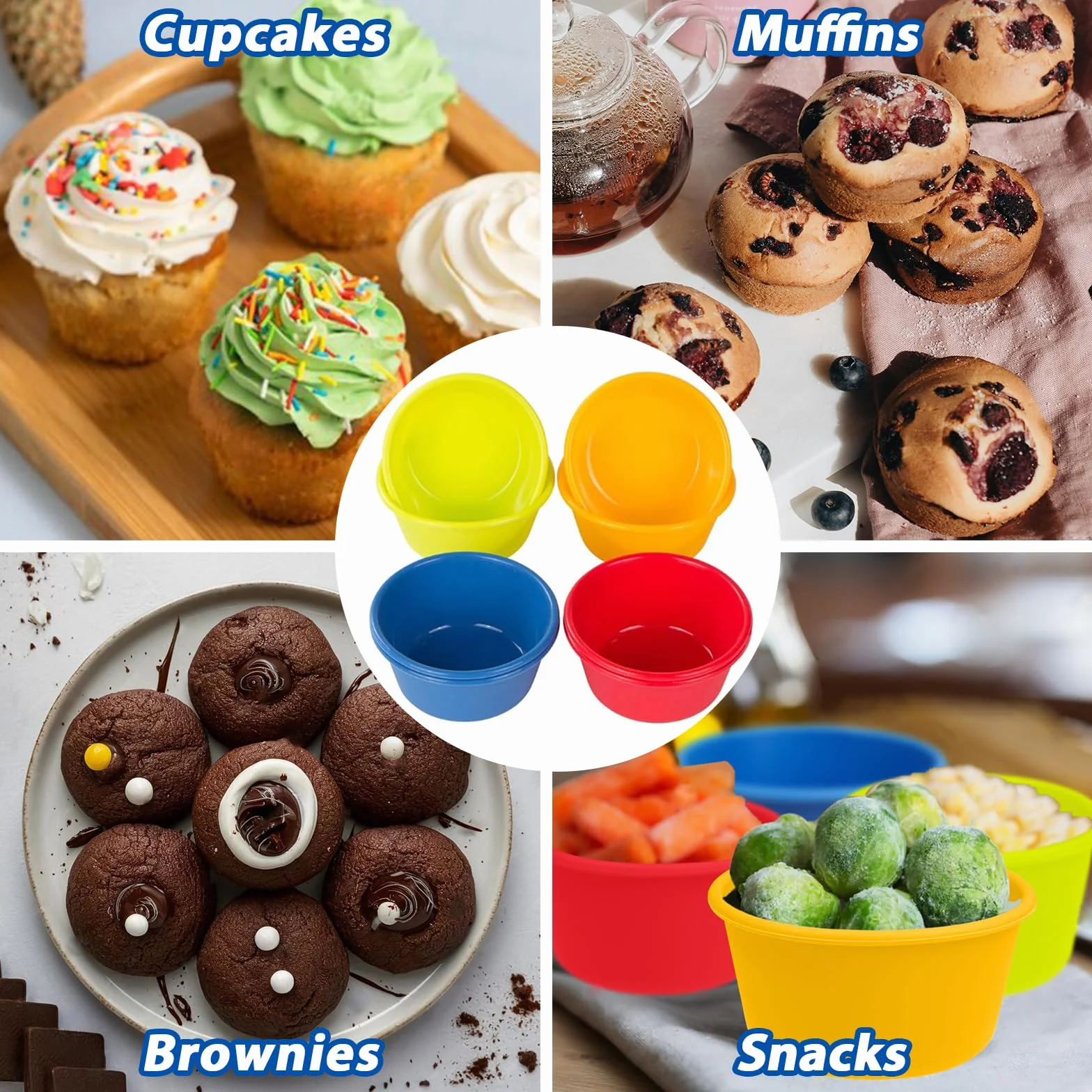 webake Duże etui na muffinki silikonowe 9 cm 3,5 cala 8 szt. etui na babeczki do frytkownicy wielokrotnego użytku kubki do pieczenia Jumbo indywidualna taca na muffinki foremki do babeczek, lodów