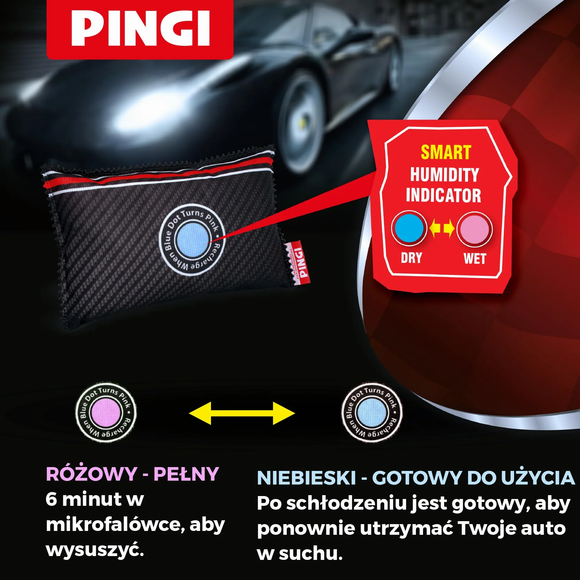PINGI Osuszacze Powietrza Do Samochodów 300g | Absorbuje Wilgoć, Wilgotność i Kondensację na Szybach i Wnętrzu Samochodu | 100% Szczelny | Wielokrotnego Użycia | Osuszacz Deski Rozdzielcze