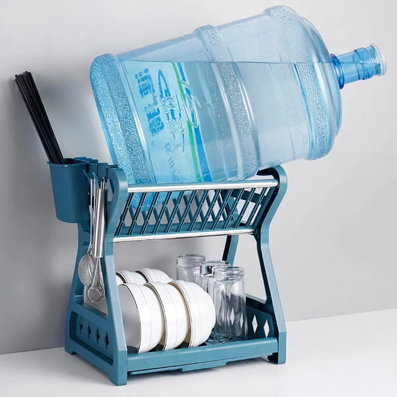 Ociekacz na Naczynia 2-warstwowy Stojak Do Przechowywania Suszarka Do Naczyń Ociekacz Kuchenny Półka Płyta Stojak Na Naczynia Z Taca Ociekowa Organizer Do Zlewu Suszarka do Naczyń (Color : Blu)