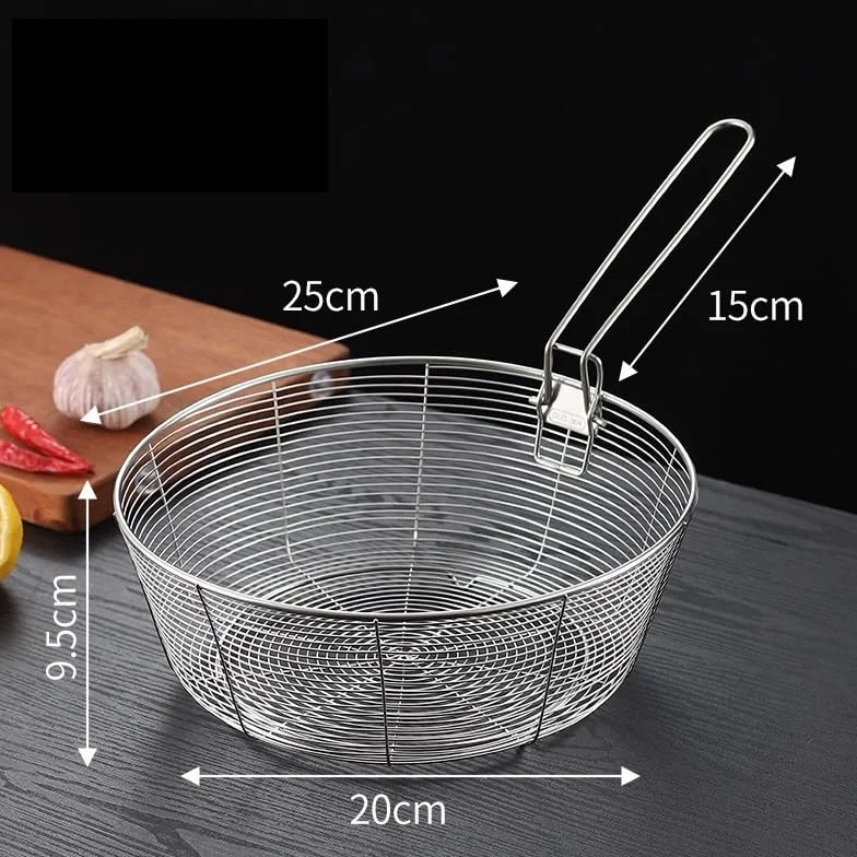 Filtr do Smażenia Koszyk do smażenia ze stali nierdzewnej składany sitko do gotowania makaronu Wkład na Parze(25cm)