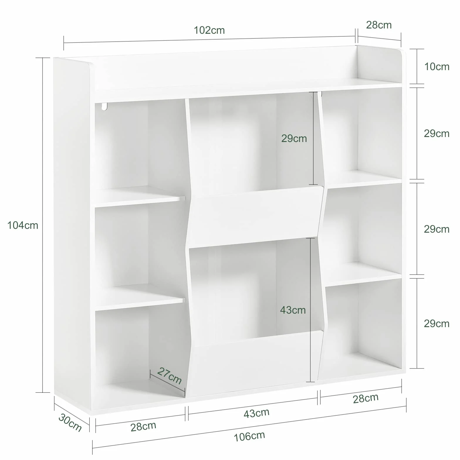 SoBuy Regał Dziecięcy na Książki z 8 Przegrodami, Biały 106x30x104 cm KMB55-W