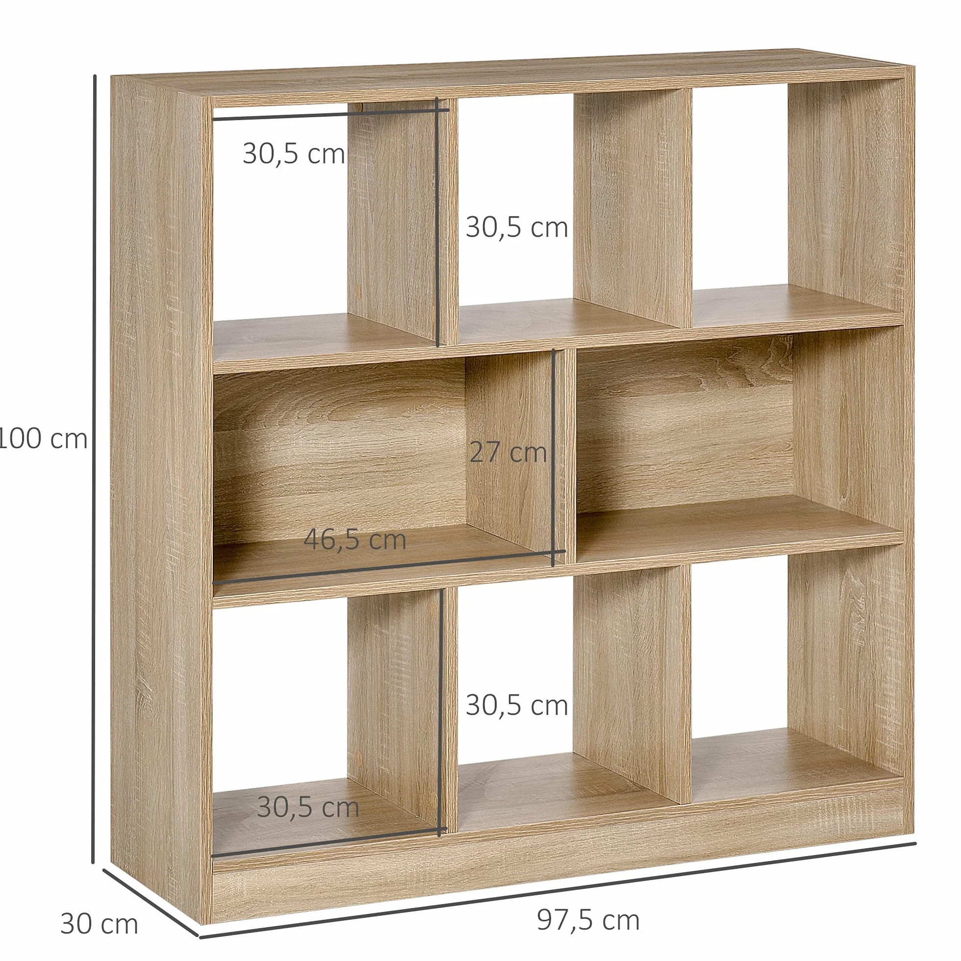 HOMCOM regał 3-poziomowy regał do przechowywania regał biurowy regał ekspozycyjny regał do domowego biura salon MDF naturalny 97,5 x 30 x 100 cm