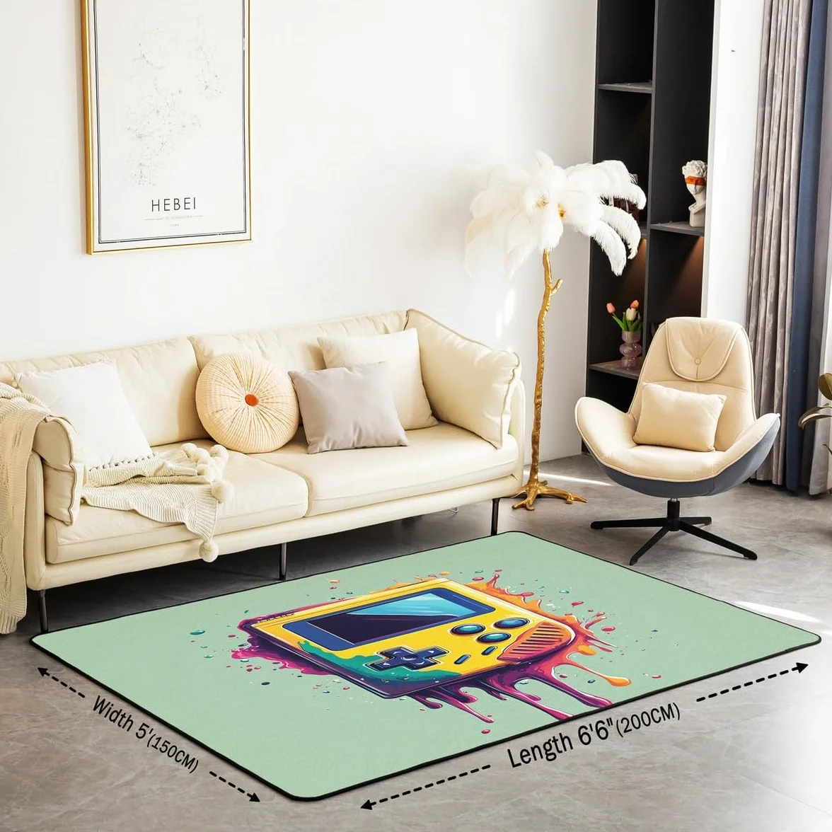 Loussiesd Dywan do salonu dla graczy, 100 x 150 cm, gamingowy dywan akcentujący dla chłopców, dziewcząt, nastolatków, nowoczesny kontroler konsoli do gier, wewnętrzna mata podłogowa, joystick,