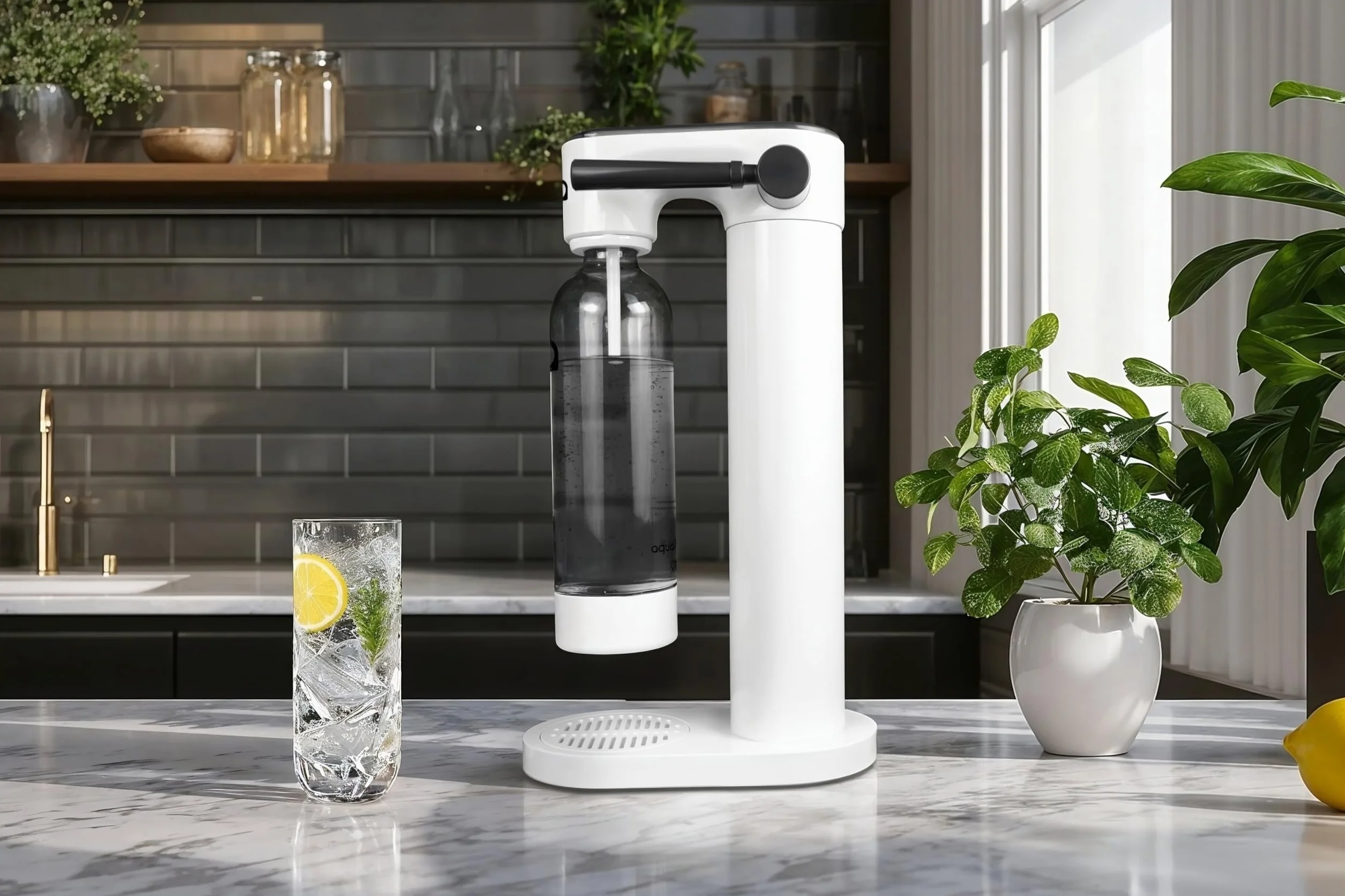 Aquafloow Saturator do Wody Gazowanej z 2 Butelkami 0,8L i Nabojem CO₂ 60L | Domowa Maszyna do Gazowania Wody bez Prądu | Carbonator z Butelkami Wielokrotnego Użytku – Biały