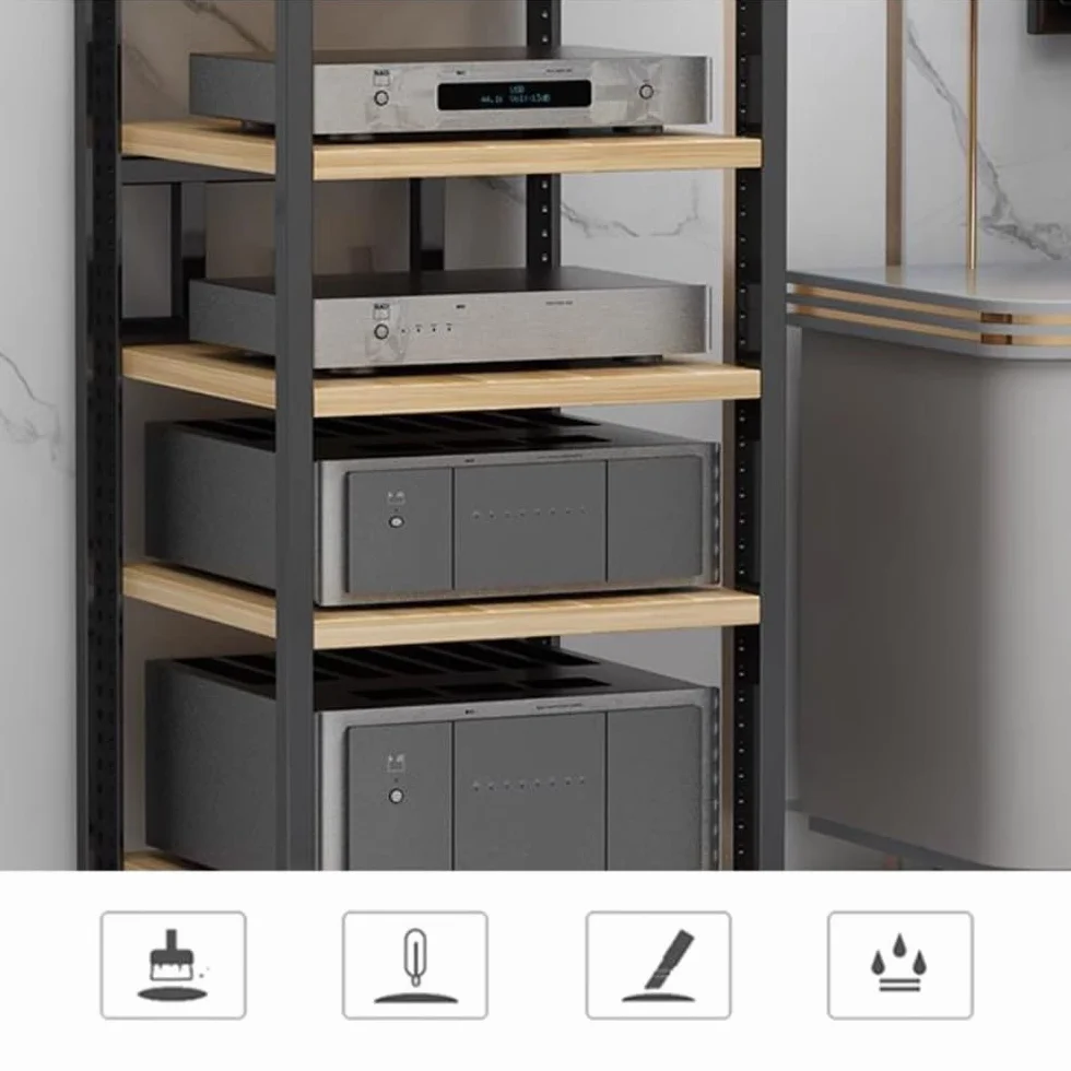 Regulowany 3-poziomowy stojak na odtwarzacz płyt - stojąca wieża audio Hi-Fi i stojak na odtwarzacz CD, drewniana szafka na komponenty stereo, półka do przechowywania multimediów (biały)
