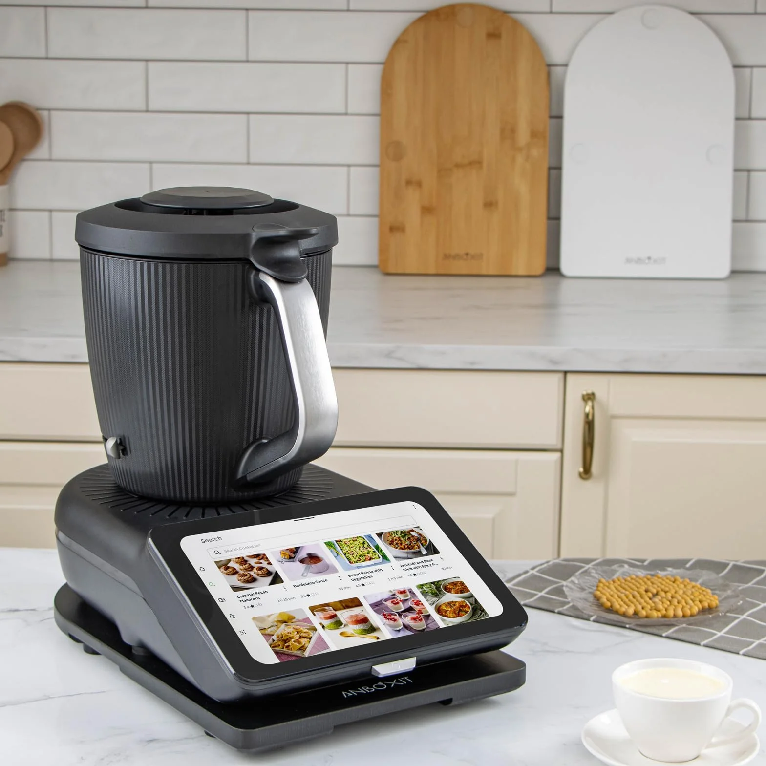 ANBOXIT Deska przesuwna TM7 do Thermomix, Deska do Thermomix z rolkami, Łatwa przesuwna bambusowa deska/slider - Czarny