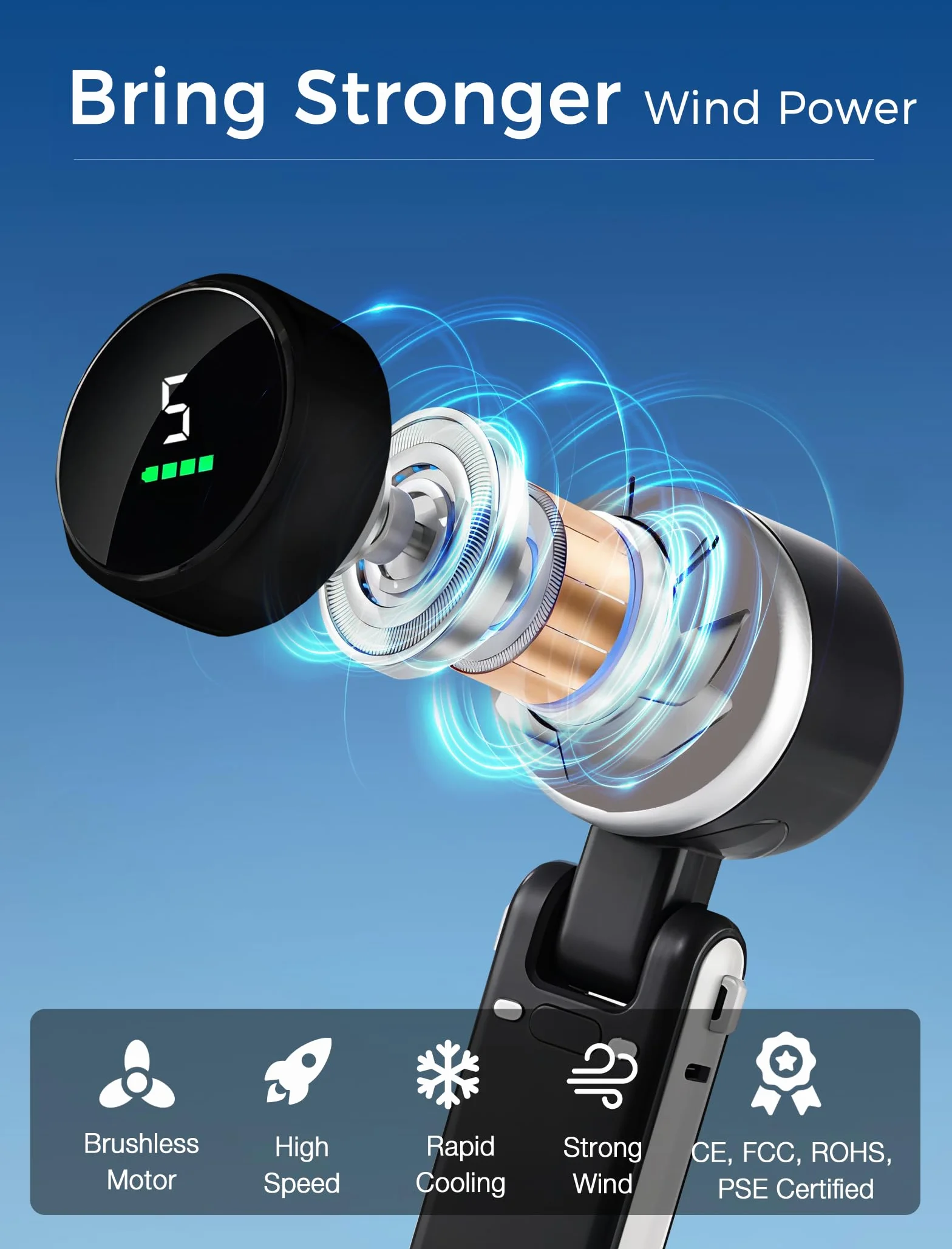 MERTTURM Mini wentylator 3 w 1, wentylator ręczny Turbo (12H w trybie czuwania), mały i przenośny wentylator z 5 bardzo silnymi poziomami wiatru, silnik bezszczotkowy, wentylatory ręczne z
