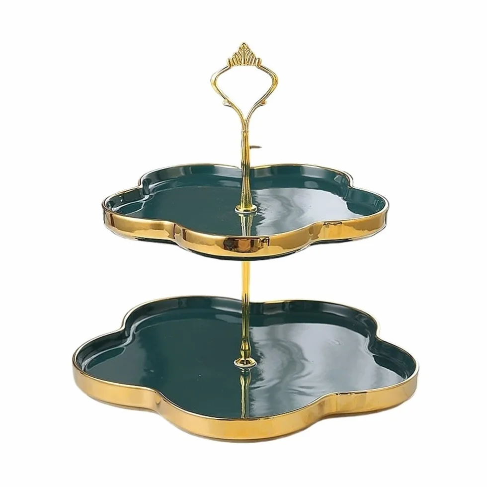 Wieża do ekspozycji ciast Ceramiczny papierowy uchwyt na ciasto do deserów, dwuwarstwowy owoców, stół deserowy przyjęcie urodzinowe Stojak na ciasta(Green)