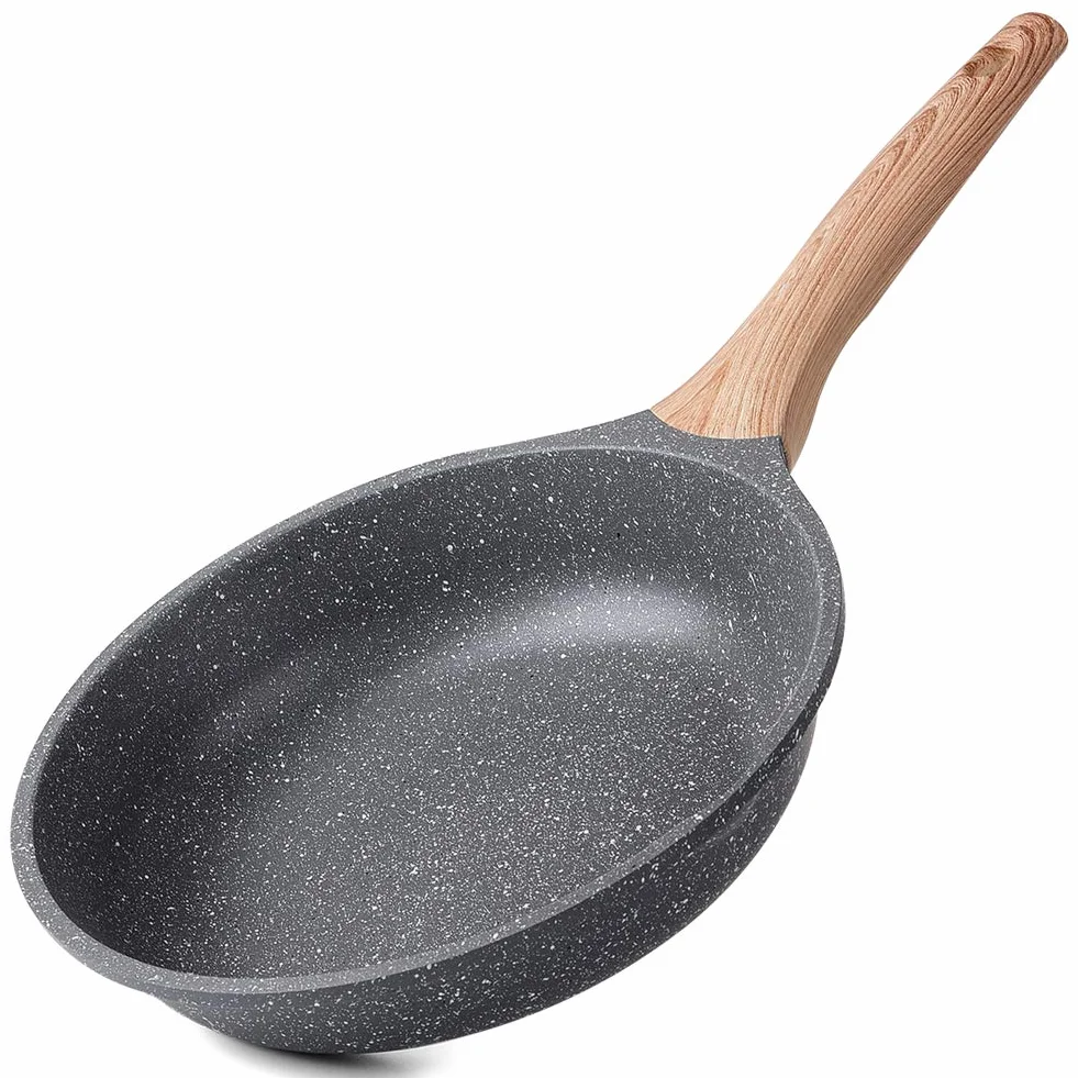 ZUOFENG Patelnia z powłoką zapobiegającą przywieraniu, 28 cm, granitowa, do płyt indukcyjnych, kuchenek gazowych (kolor szary)