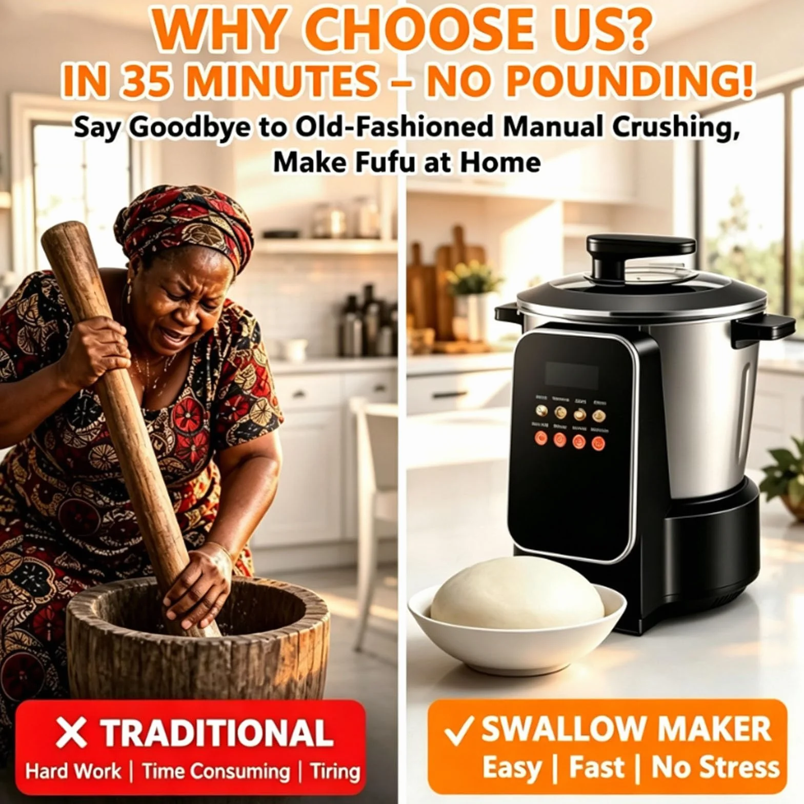 Automatyczny przyrząd do robienia jaskółek do Fufu, Pounded Yam, Bank | Maszyna do ubijania ignamu ze stali nierdzewnej o mocy 900 W, 6-litrowa maszyna do produkcji Fufu Yam Pounder