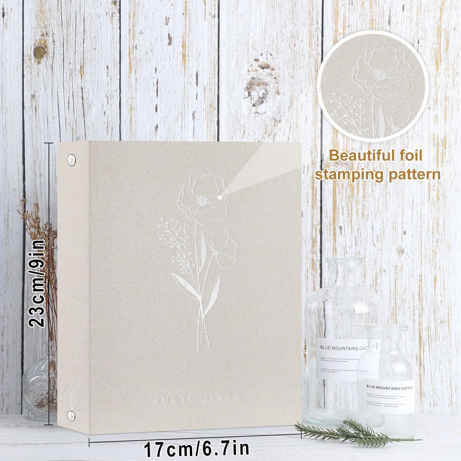 Lanpn Album na zdjęcia w formacie A5, 50 zdjęć, lniana okładka, bezkwasowy album fotograficzny, pomieści tylko 50 zdjęć pionowych w formacie A5 (beżowy, 15 x 21 cm)