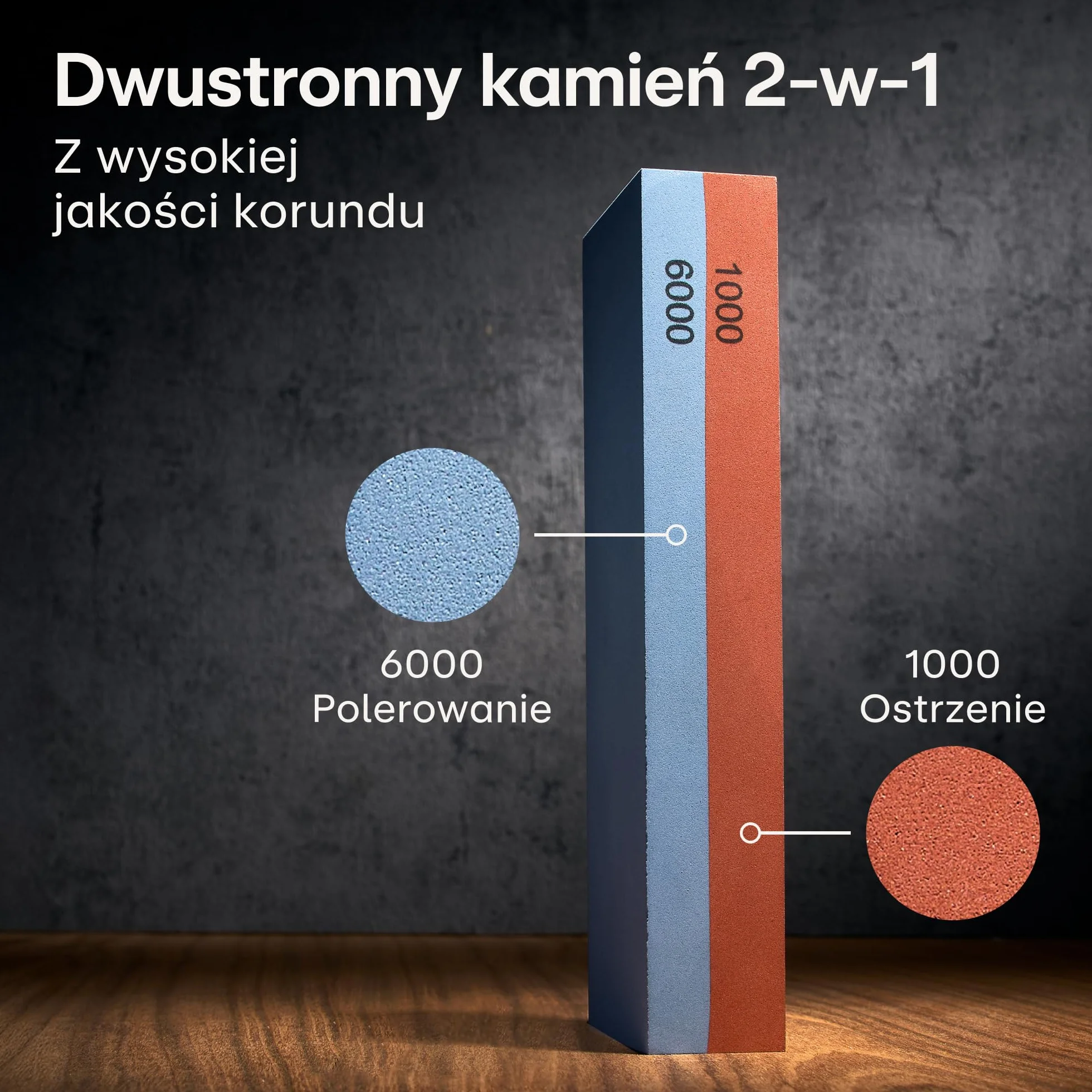 Kamień do ostrzenia noży 1000/6000 - Ostrzałka do noży z antypoślizgowym silikonem i podstawą z bambusa - Odpowiedni dla początkujących - dla optymalnej ostrości