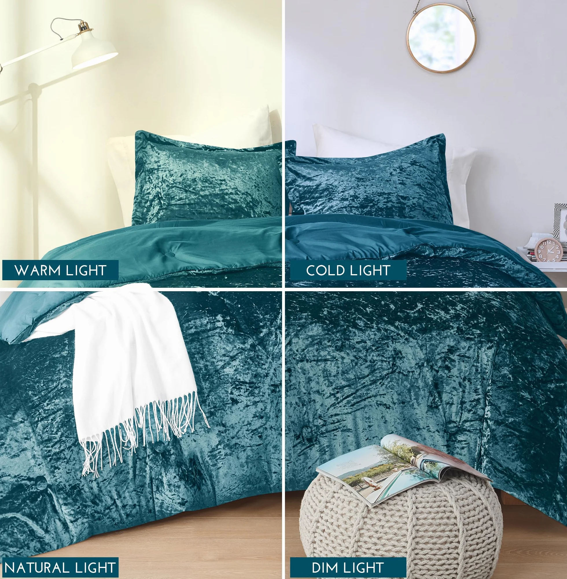 Comfort Spaces Juliette Luxe zestaw pościeli aksamitna mikrofibra 3-częściowy turkusowy