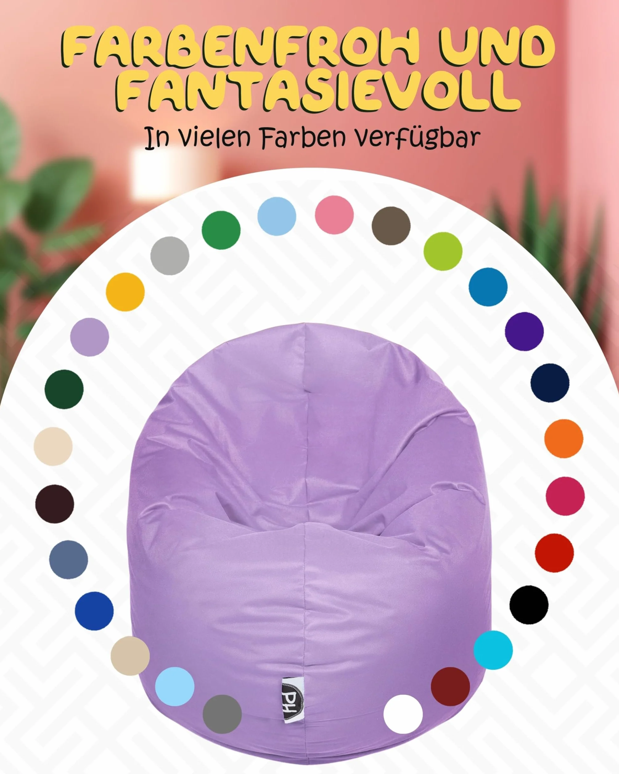 Patchhome Bean Bag worek/poduszka do siedzenia 2 w 1, średnica 100 cm, kolor liliowy optymalnie napełniona