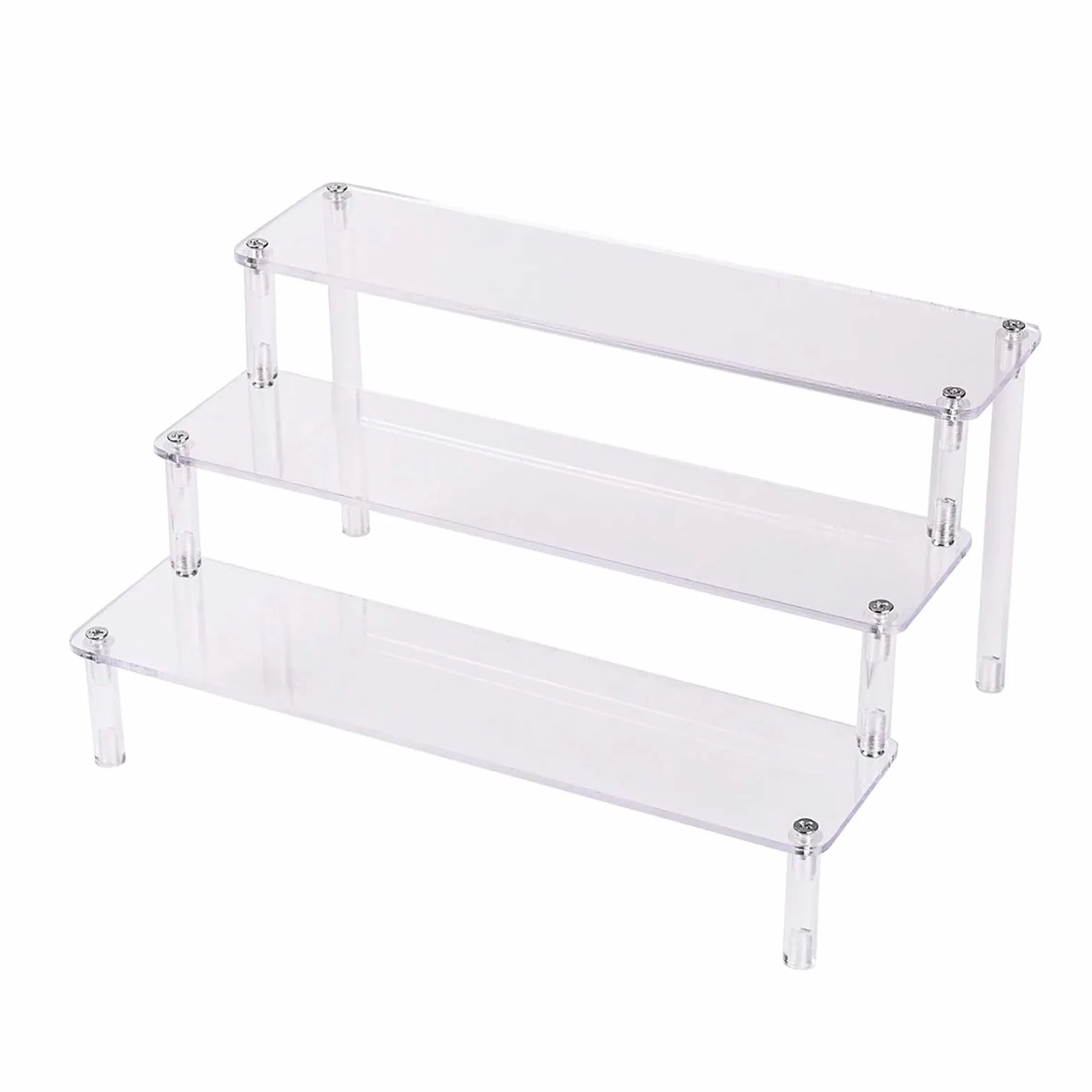 3-poziomowy stojak schodowy z akrylu, witryna do kolekcjonowania figurek pop, przezroczysty uchwyt figurki do prezentacji figurek, lakier do paznokci, lalka, kosmetyki (30 x 21 x 14,5 cm)