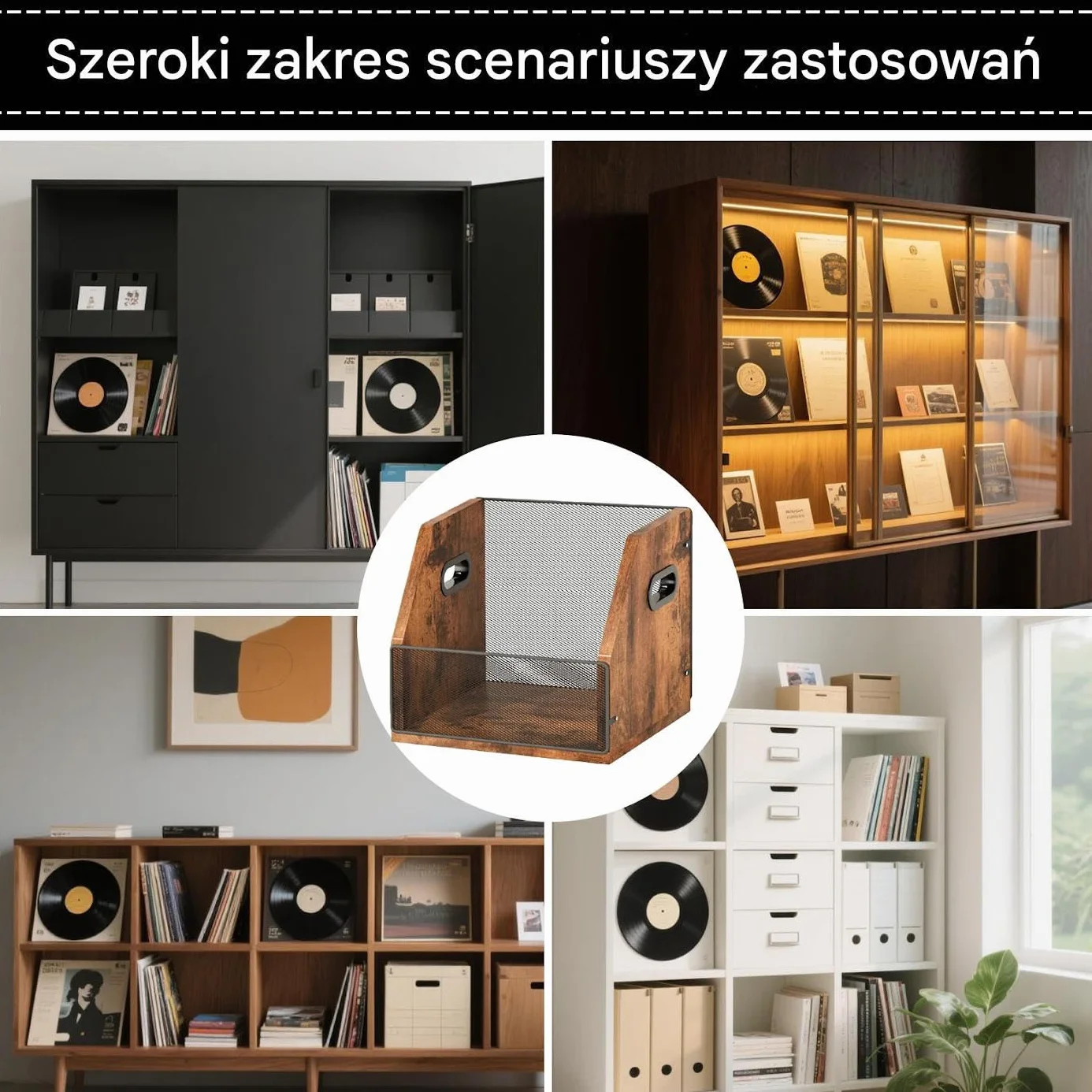 Biurkowe Pudełko Na Płyty Drewniane W Retro O Dużej Pojemności | Ścienny Biurkowy Pojemnik do Przechowywania Albumów do Garażu Szafy Salonu Sypialni Pokoju Akademika Mieszkania Młodzieży
