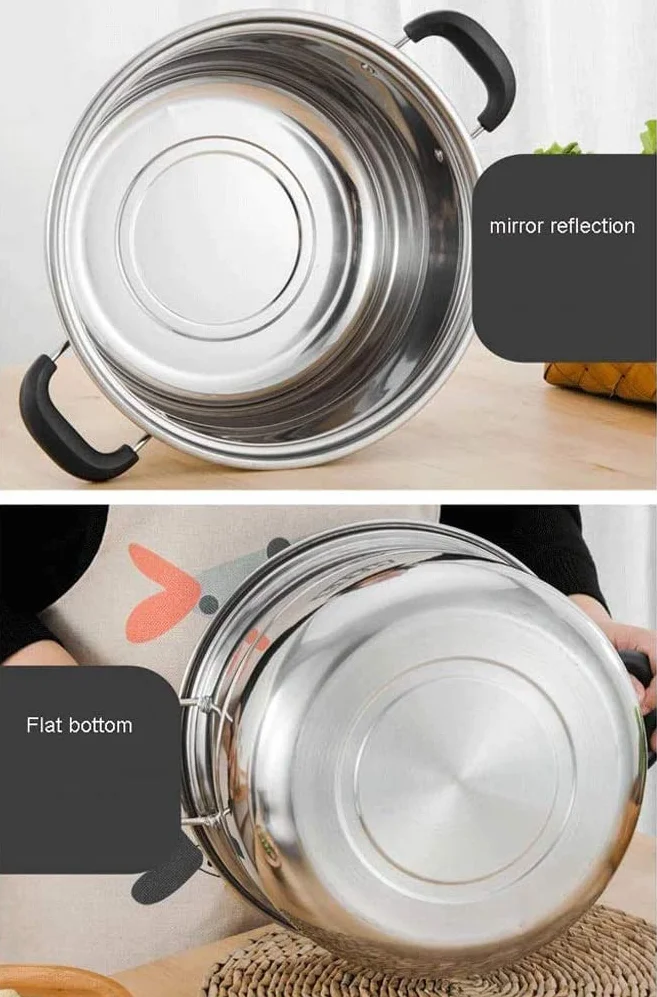 Komercyjny garnek do gotowania na parze ze stali nierdzewnej dwuwarstwowy i 4-warstwowy design do kuchenki elektrogazowej Lar Capaci garnek do gotowania (34 cm i 38 cm) idealny do restauracji i